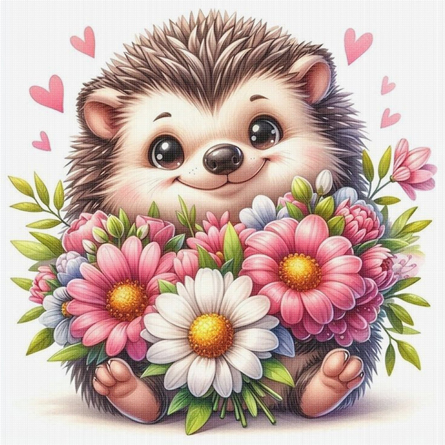 Hedgehog And Flowers - Full 18CT Stamped Cross Stitch 25x25CM - Huacan