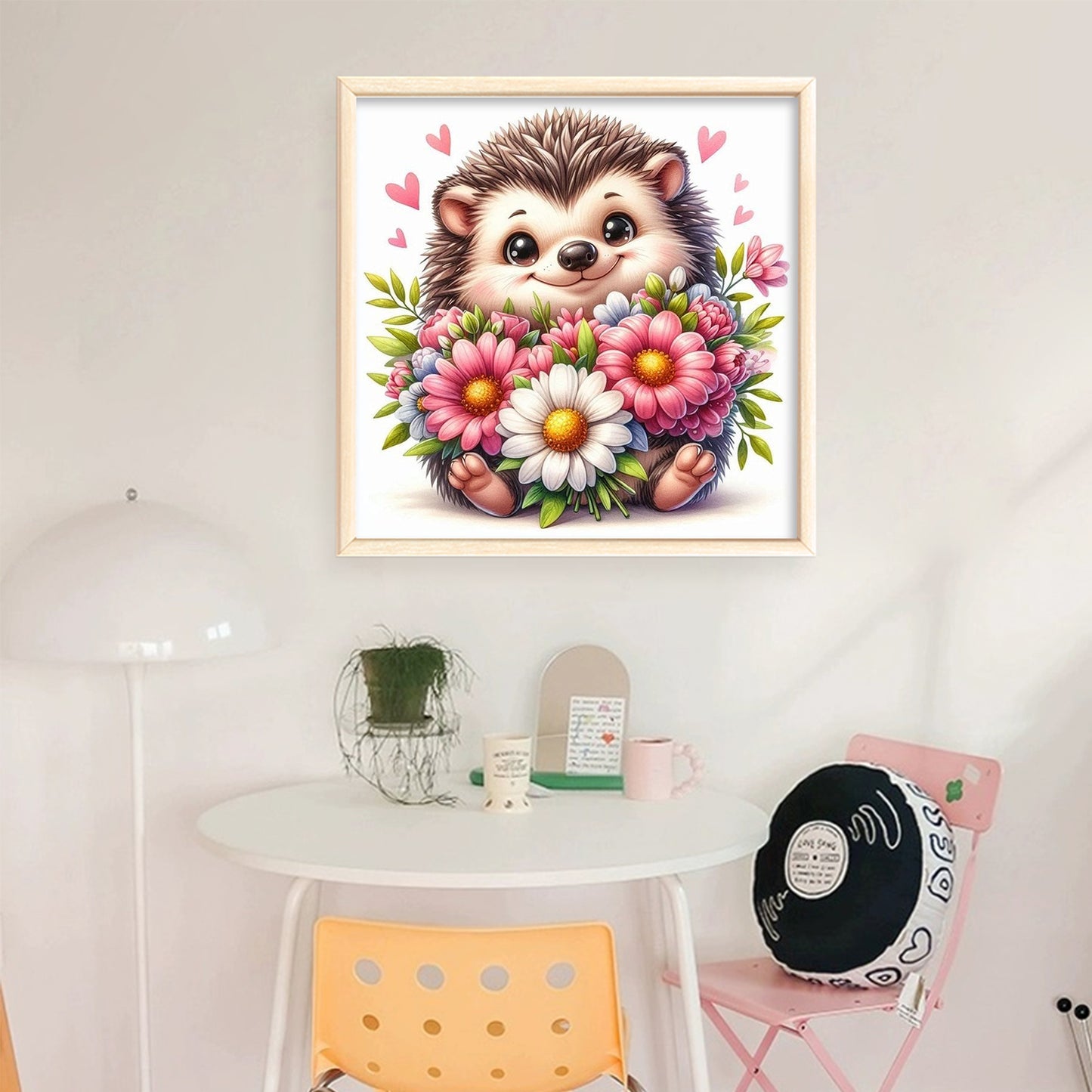 Hedgehog And Flowers - Full 18CT Stamped Cross Stitch 25x25CM - Huacan