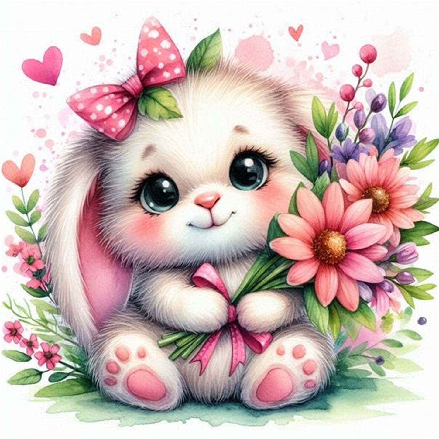 Rabbit And Flowers - Full 18CT Stamped Cross Stitch 25x25CM - Huacan