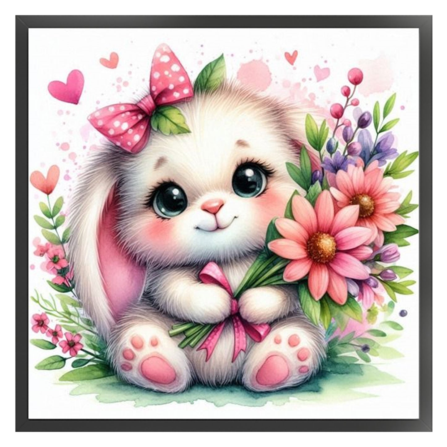Rabbit And Flowers - Full 18CT Stamped Cross Stitch 25x25CM - Huacan