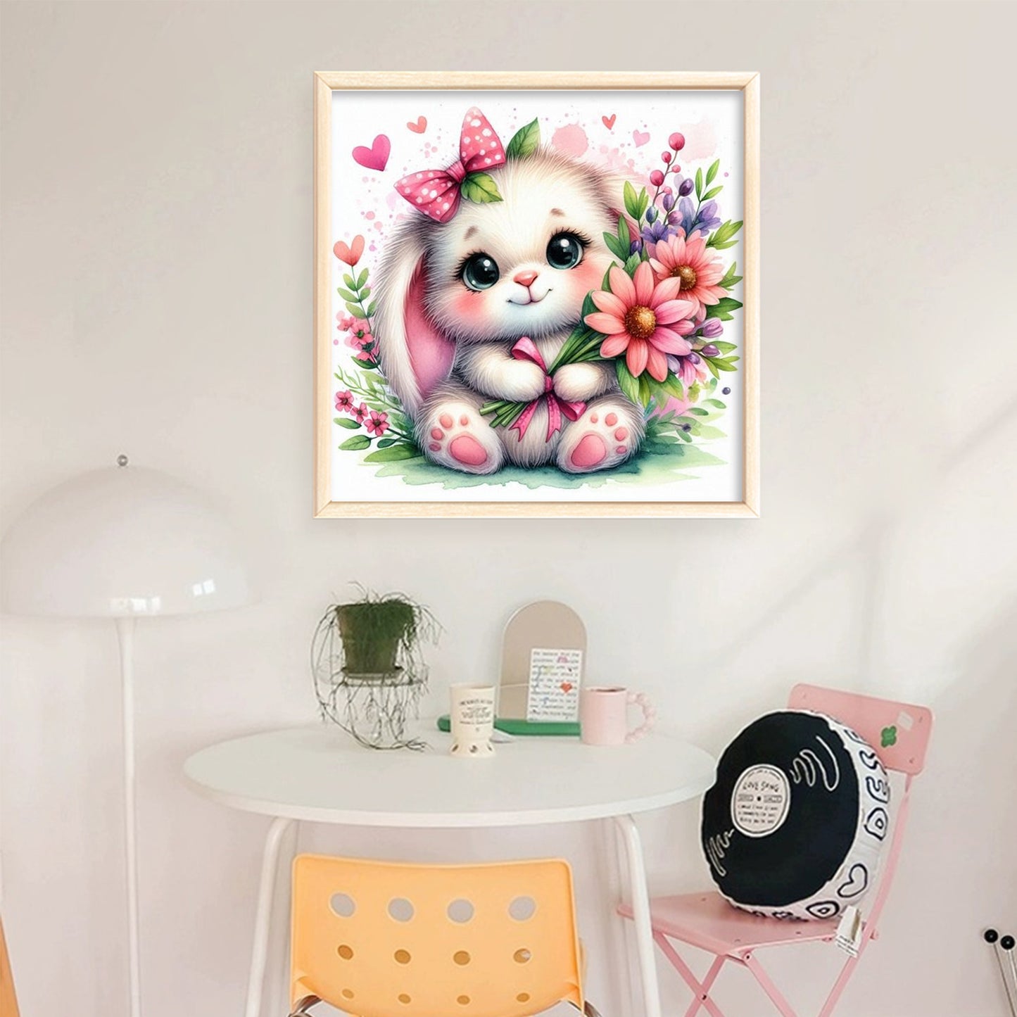 Rabbit And Flowers - Full 18CT Stamped Cross Stitch 25x25CM - Huacan