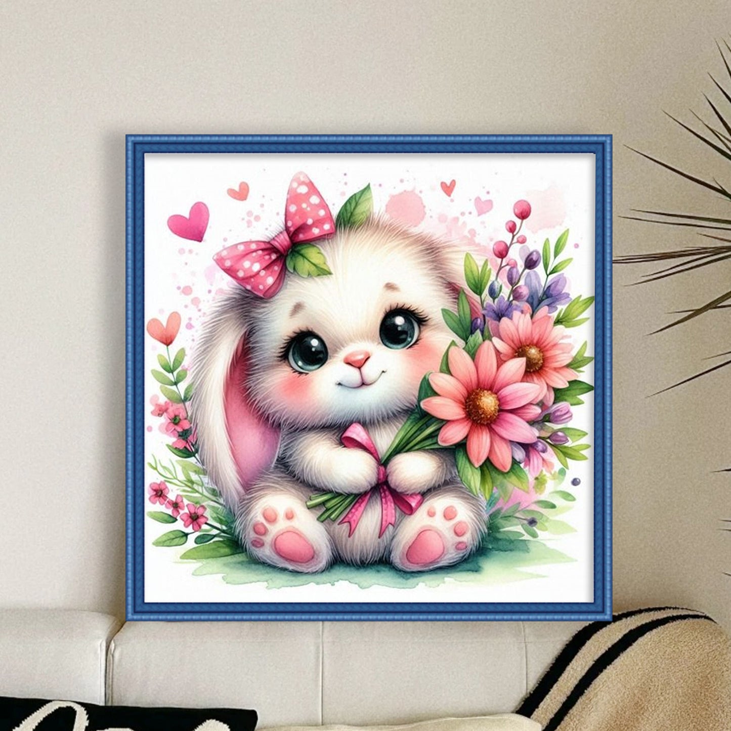 Rabbit And Flowers - Full 18CT Stamped Cross Stitch 25x25CM - Huacan