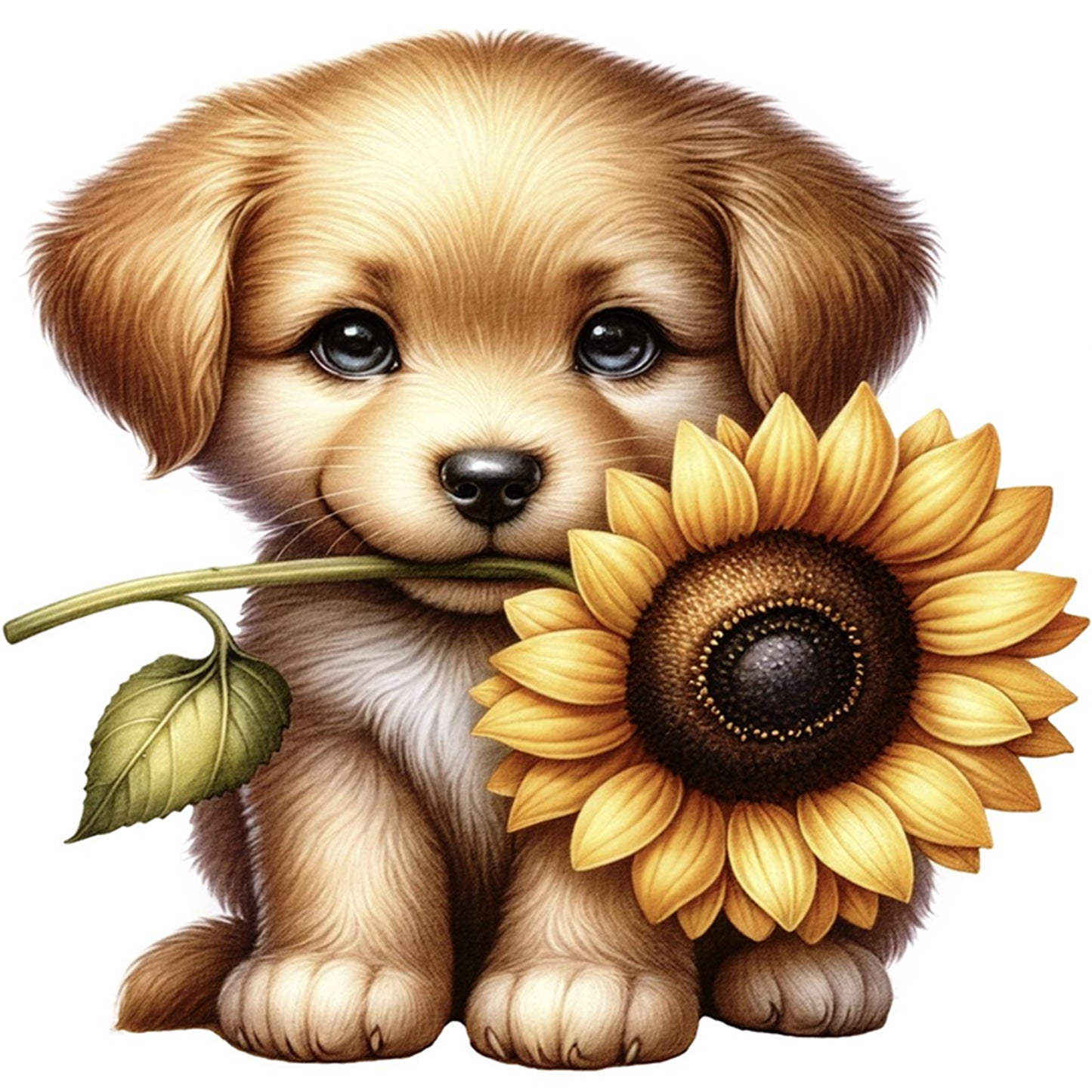 Golden Retriever And Flowers - Full 18CT Stamped Cross Stitch 25x25CM - Huacan