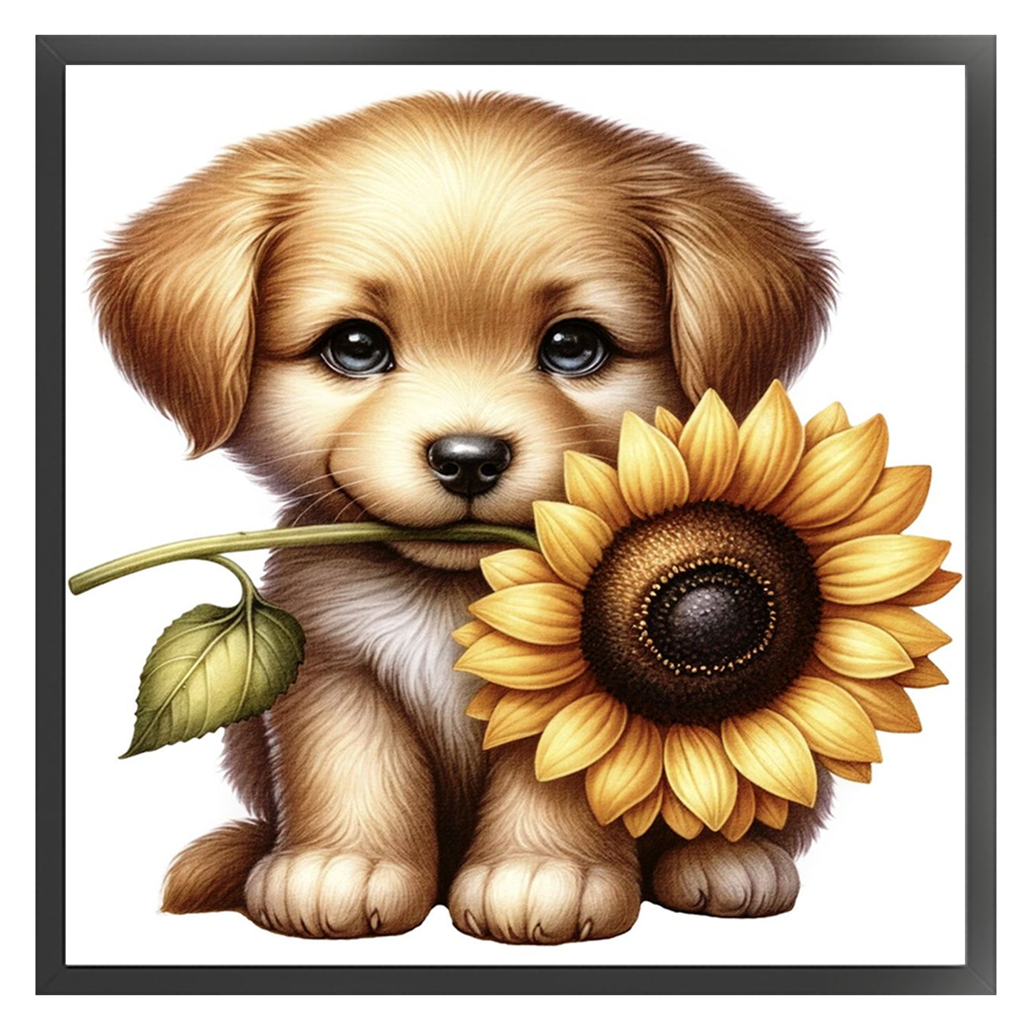 Golden Retriever And Flowers - Full 18CT Stamped Cross Stitch 25x25CM - Huacan