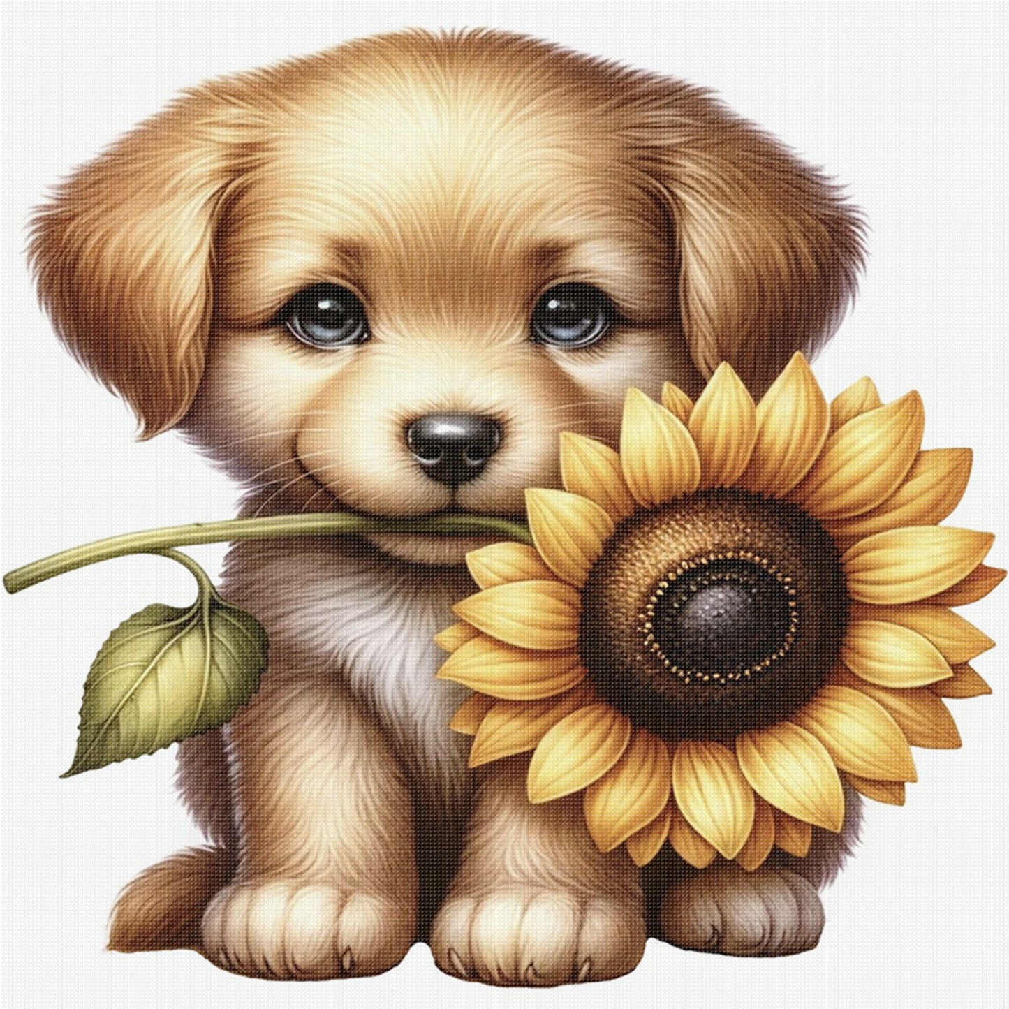 Golden Retriever And Flowers - Full 18CT Stamped Cross Stitch 25x25CM - Huacan