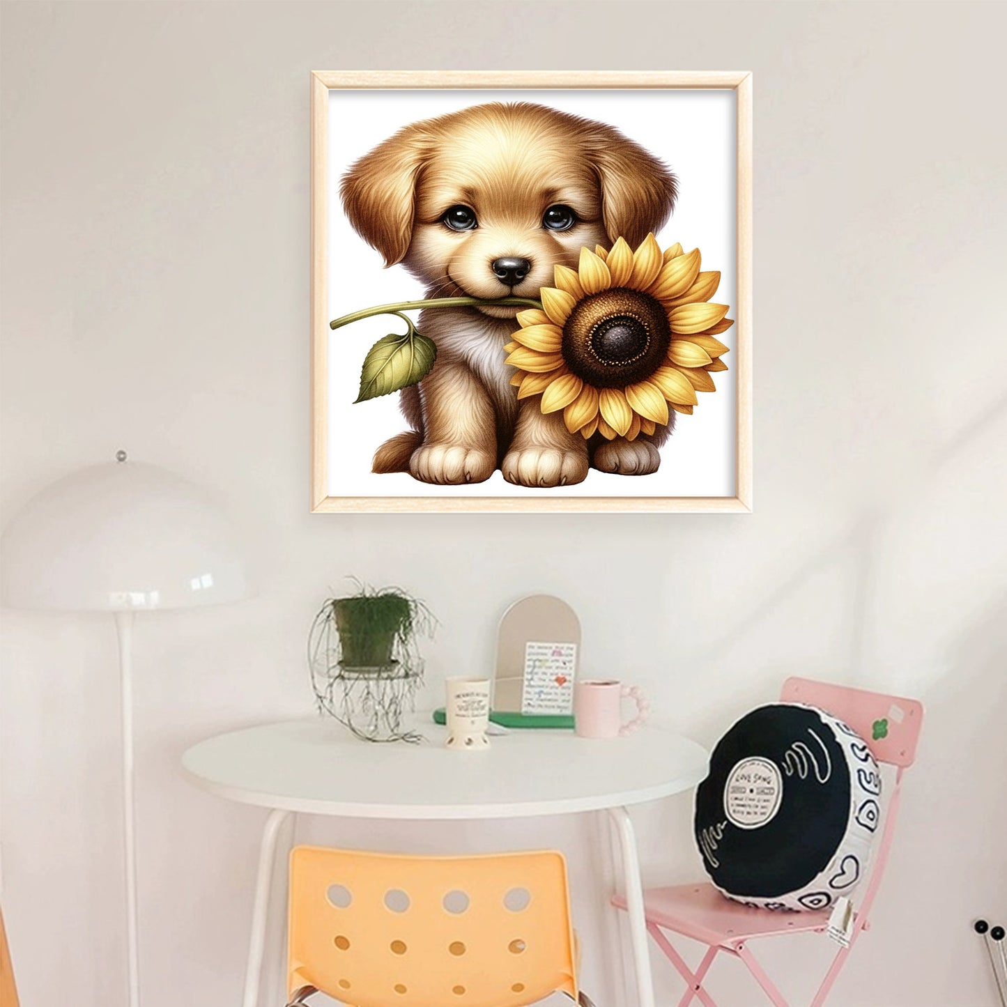 Golden Retriever And Flowers - Full 18CT Stamped Cross Stitch 25x25CM - Huacan