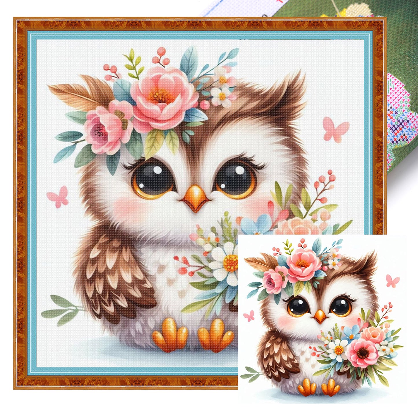 Owl And Flowers - Full 18CT Stamped Cross Stitch 25x25CM - Huacan