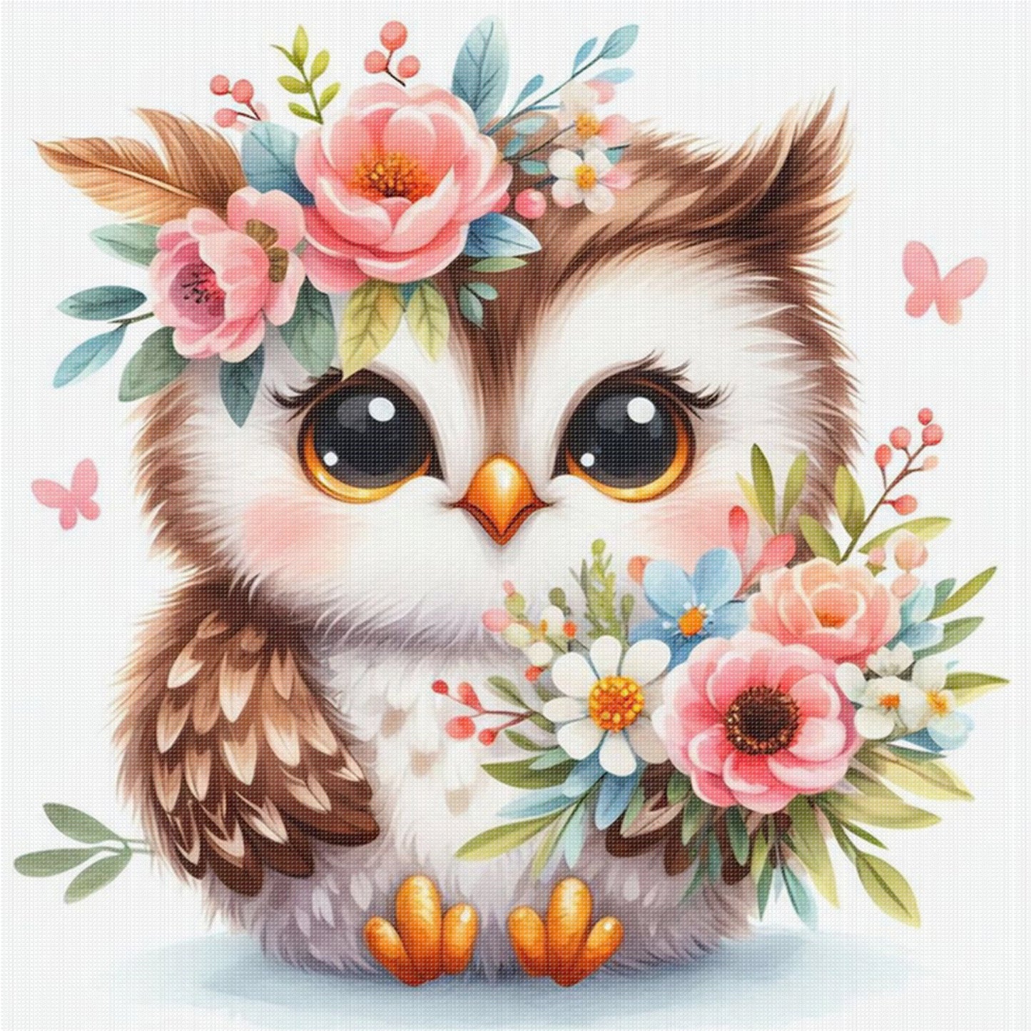 Owl And Flowers - Full 18CT Stamped Cross Stitch 25x25CM - Huacan