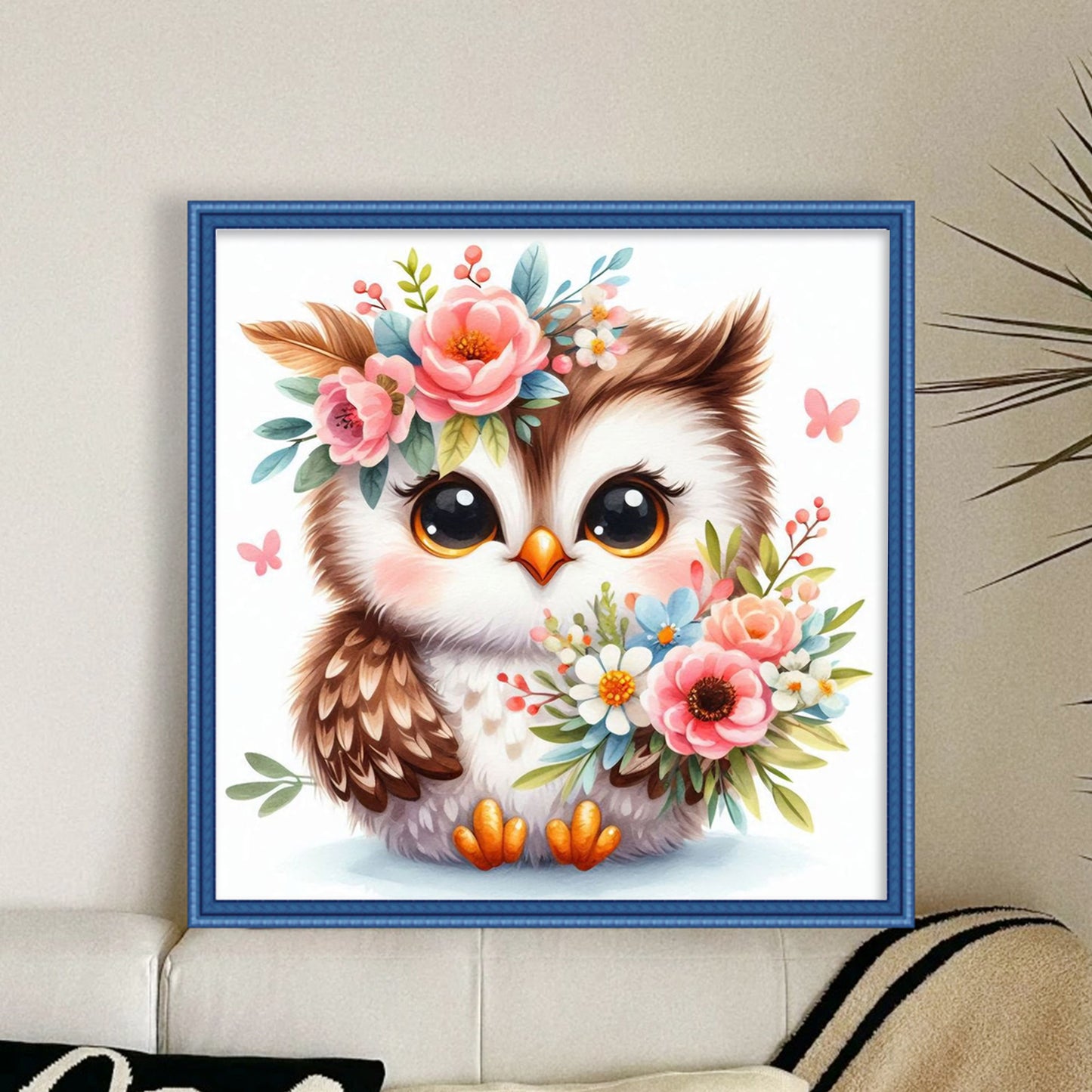 Owl And Flowers - Full 18CT Stamped Cross Stitch 25x25CM - Huacan