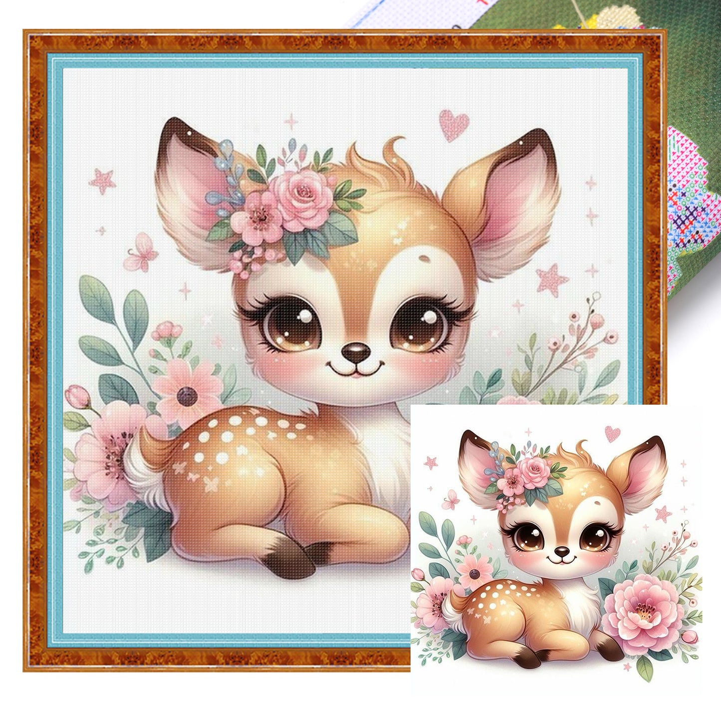 Elk And Flowers - Full 18CT Stamped Cross Stitch 25x25CM - Huacan