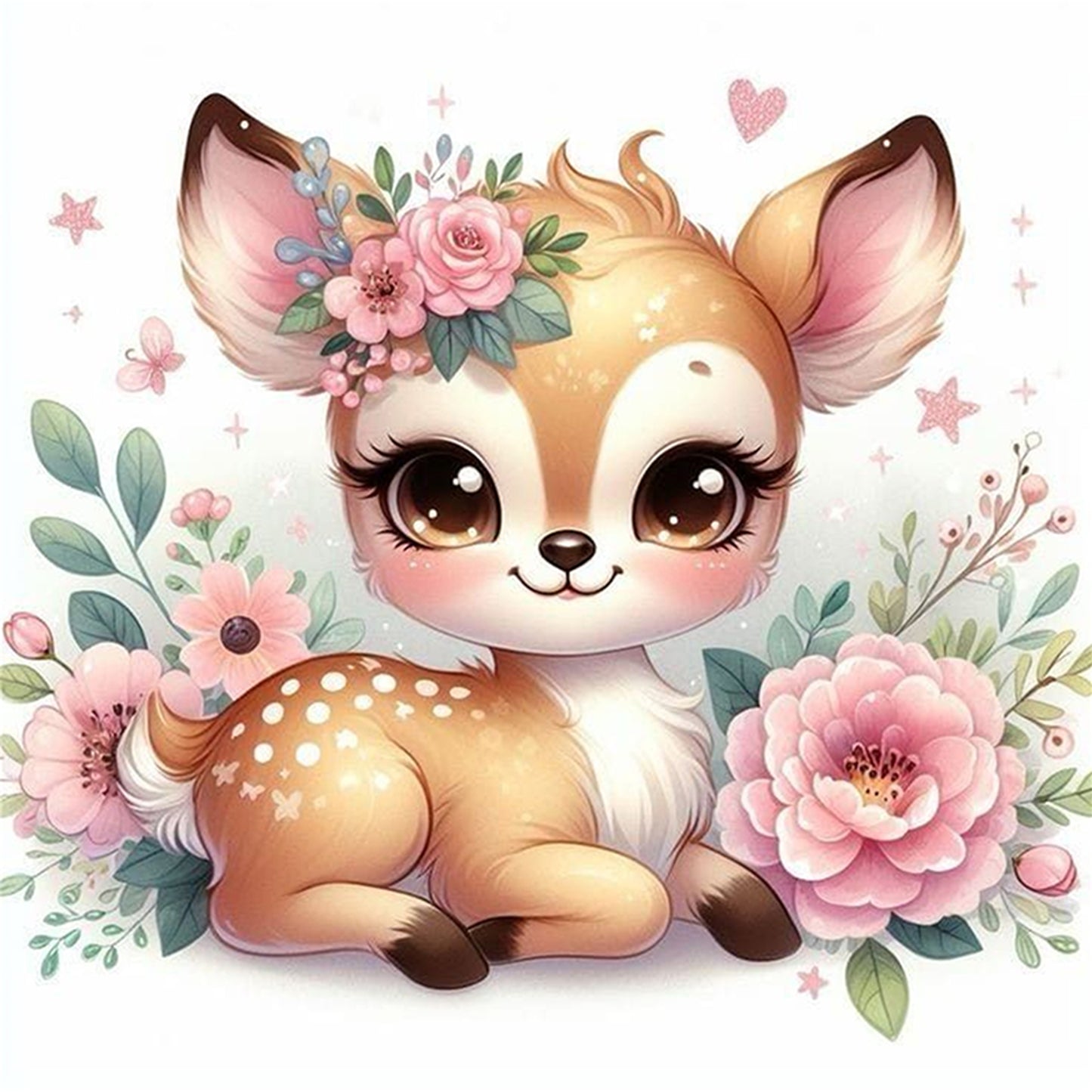 Elk And Flowers - Full 18CT Stamped Cross Stitch 25x25CM - Huacan
