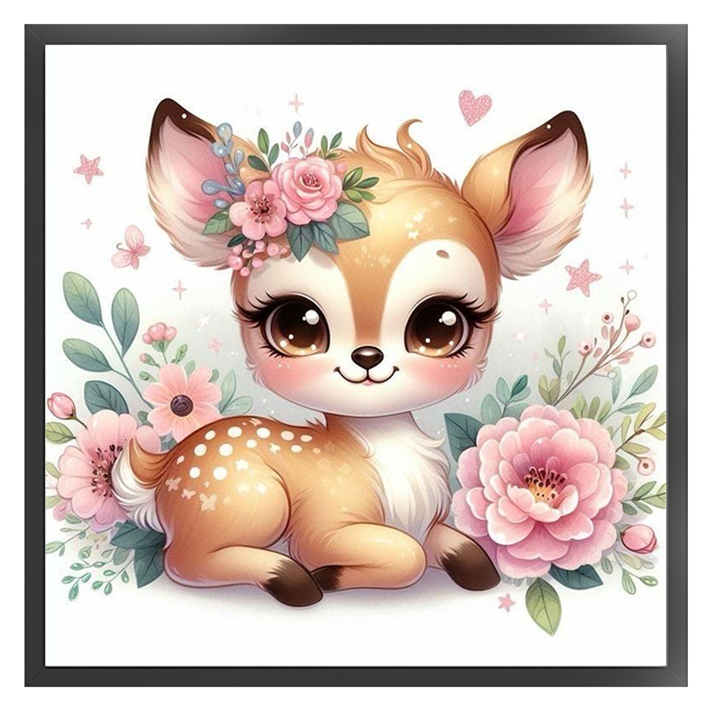 Elk And Flowers - Full 18CT Stamped Cross Stitch 25x25CM - Huacan