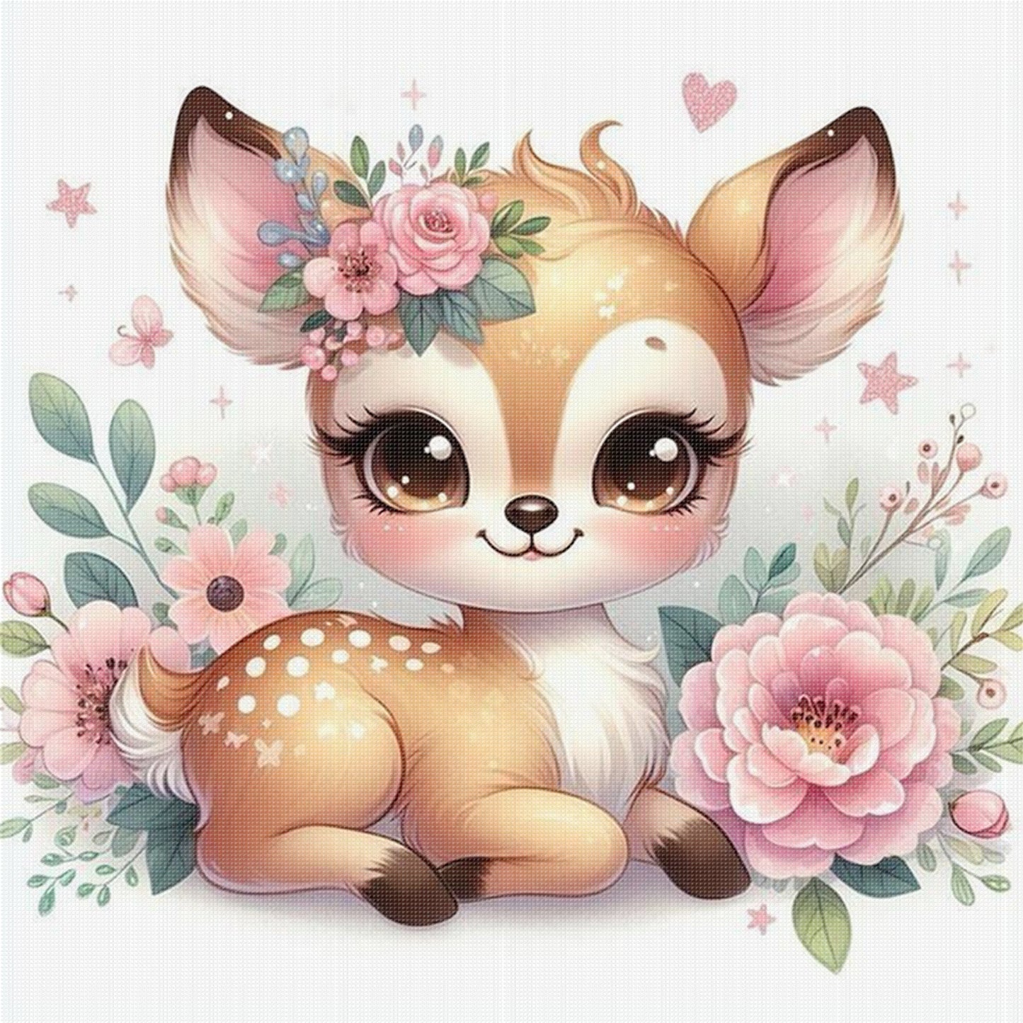 Elk And Flowers - Full 18CT Stamped Cross Stitch 25x25CM - Huacan