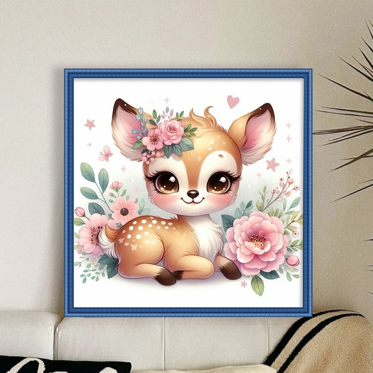 Elk And Flowers - Full 18CT Stamped Cross Stitch 25x25CM - Huacan