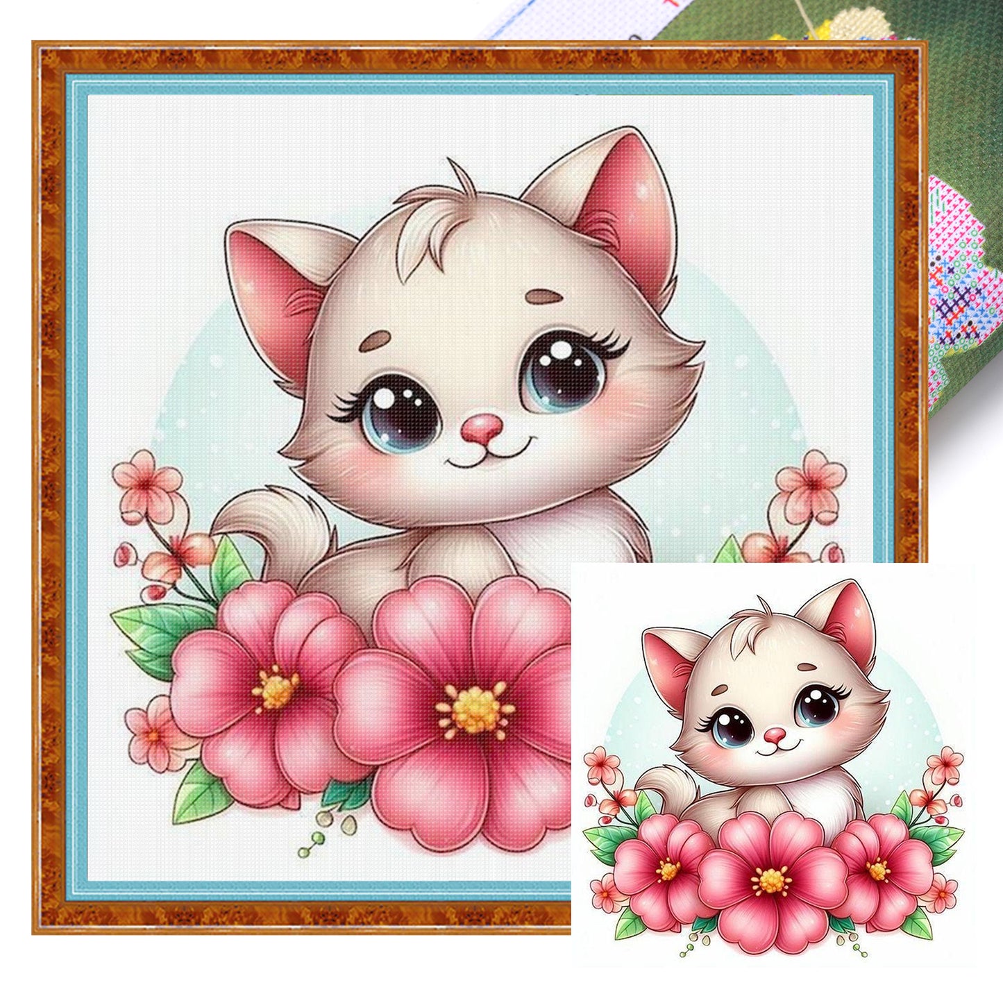 Cat And Flowers - Full 18CT Stamped Cross Stitch 25x25CM - Huacan