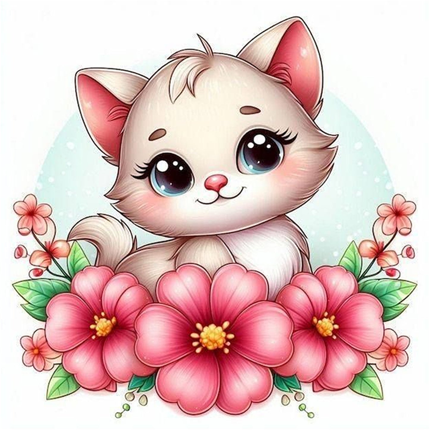 Cat And Flowers - Full 18CT Stamped Cross Stitch 25x25CM - Huacan