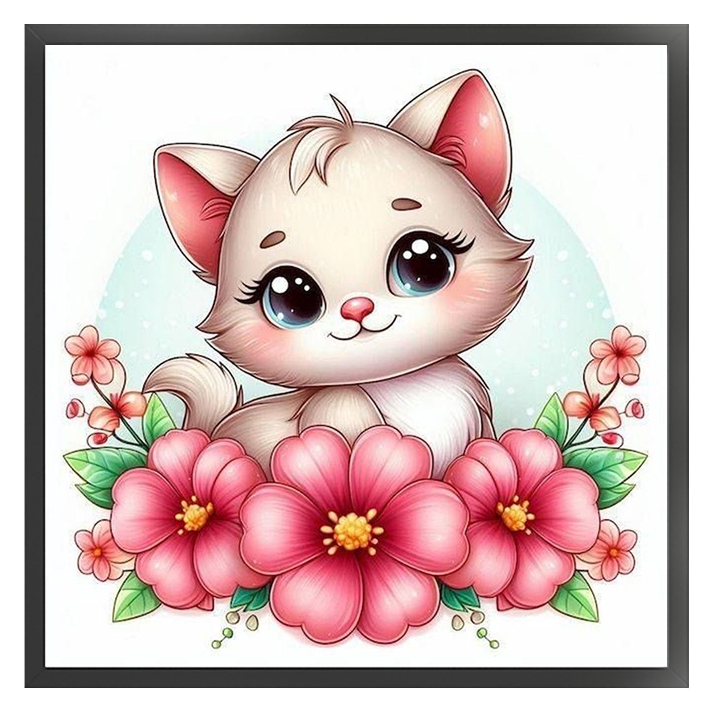 Cat And Flowers - Full 18CT Stamped Cross Stitch 25x25CM - Huacan
