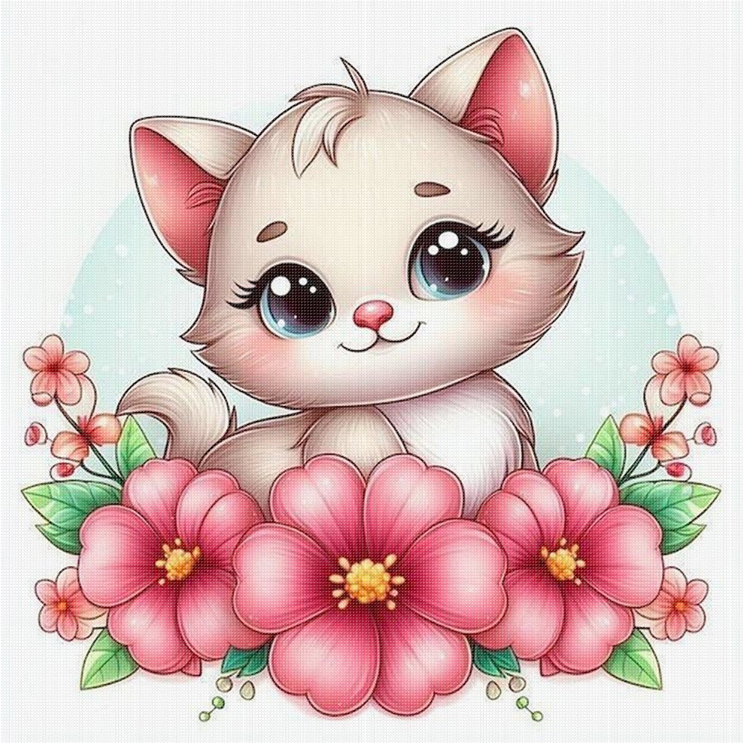 Cat And Flowers - Full 18CT Stamped Cross Stitch 25x25CM - Huacan