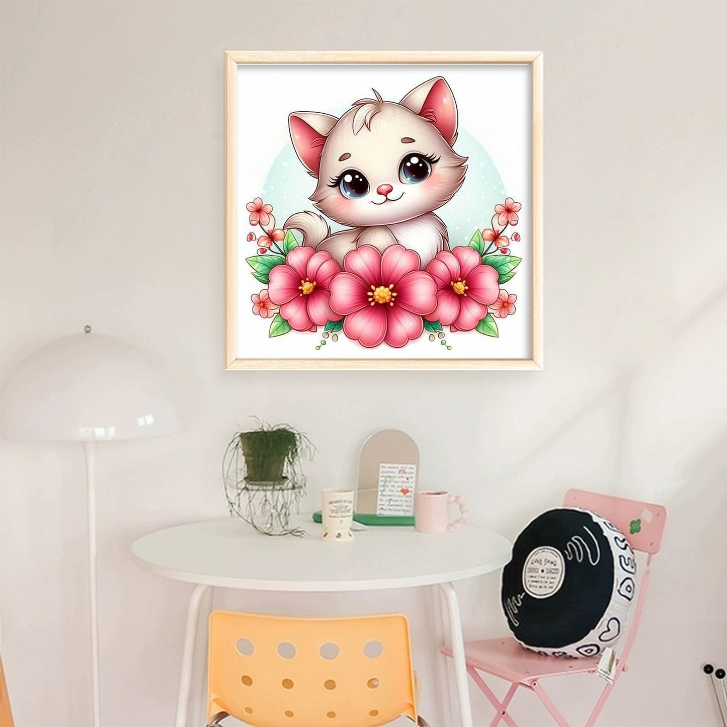 Cat And Flowers - Full 18CT Stamped Cross Stitch 25x25CM - Huacan