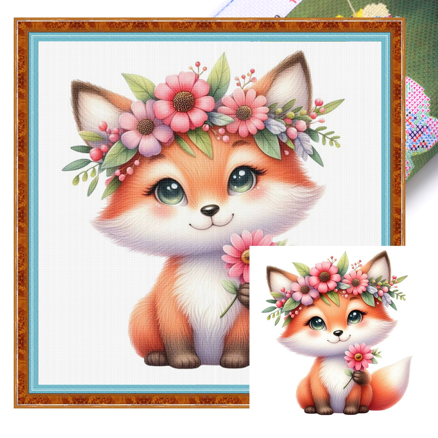 Fox And Flowers - Full 18CT Stamped Cross Stitch 25x25CM - Huacan