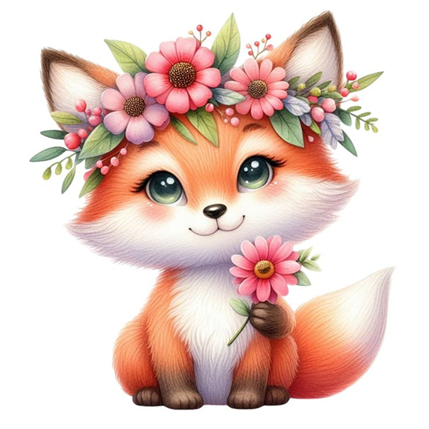 Fox And Flowers - Full 18CT Stamped Cross Stitch 25x25CM - Huacan