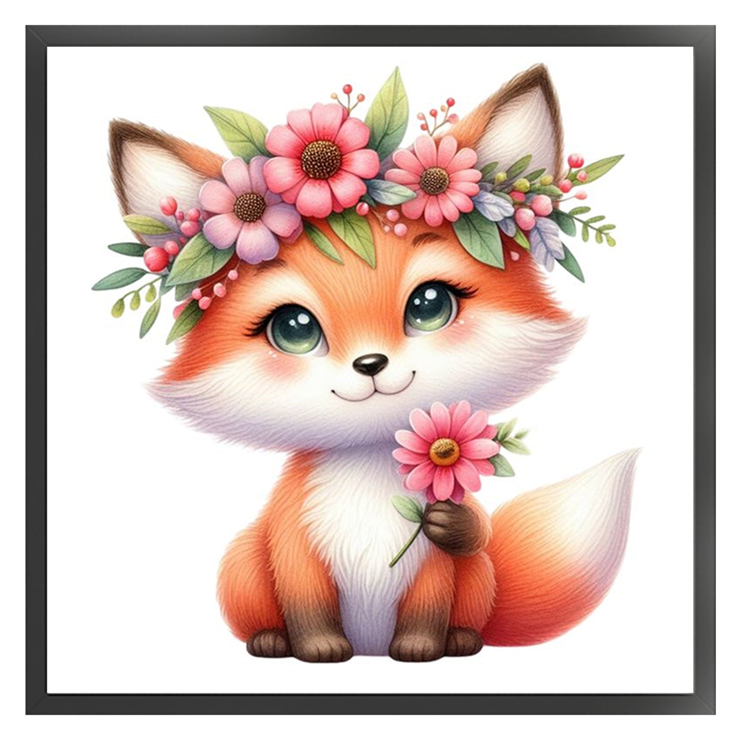 Fox And Flowers - Full 18CT Stamped Cross Stitch 25x25CM - Huacan