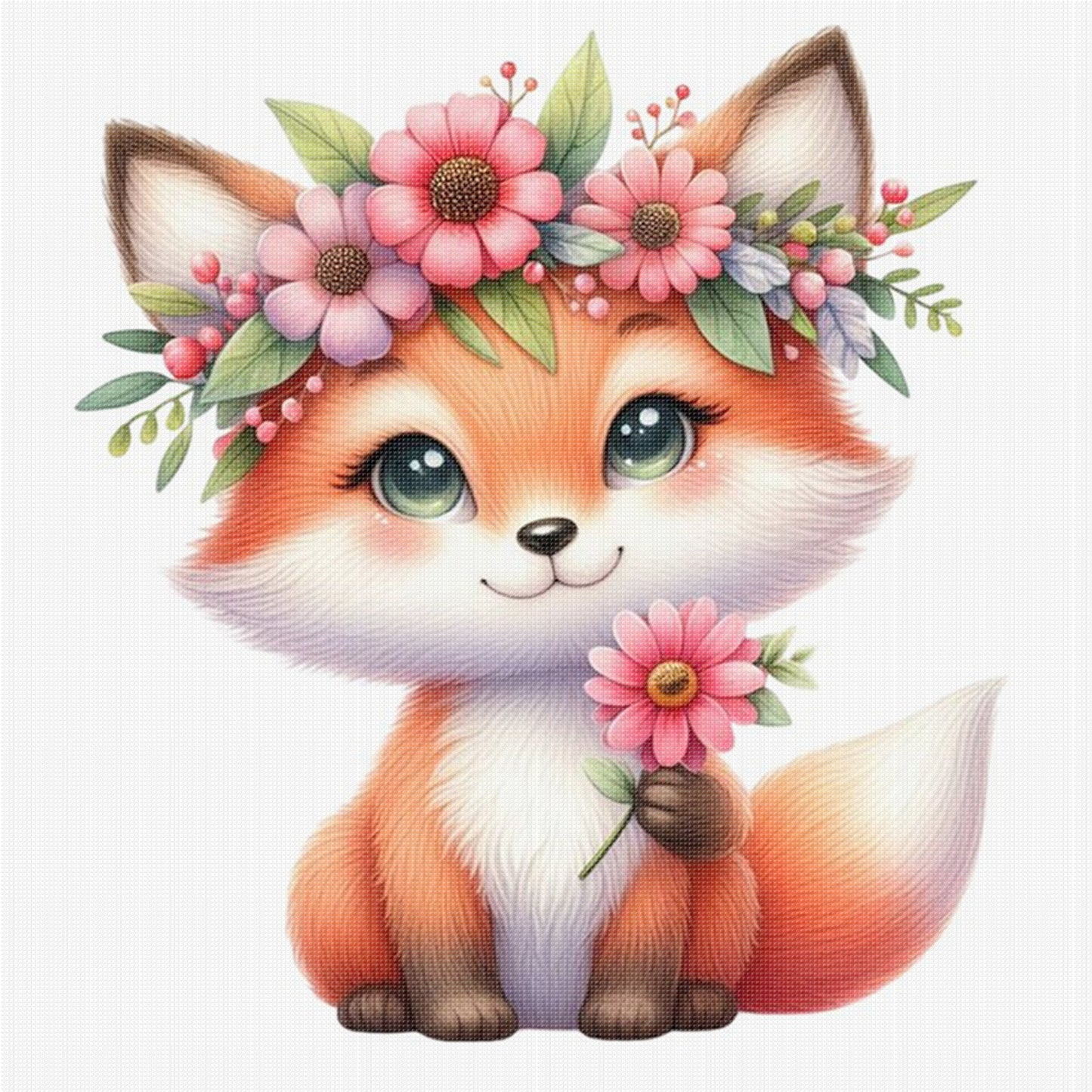 Fox And Flowers - Full 18CT Stamped Cross Stitch 25x25CM - Huacan