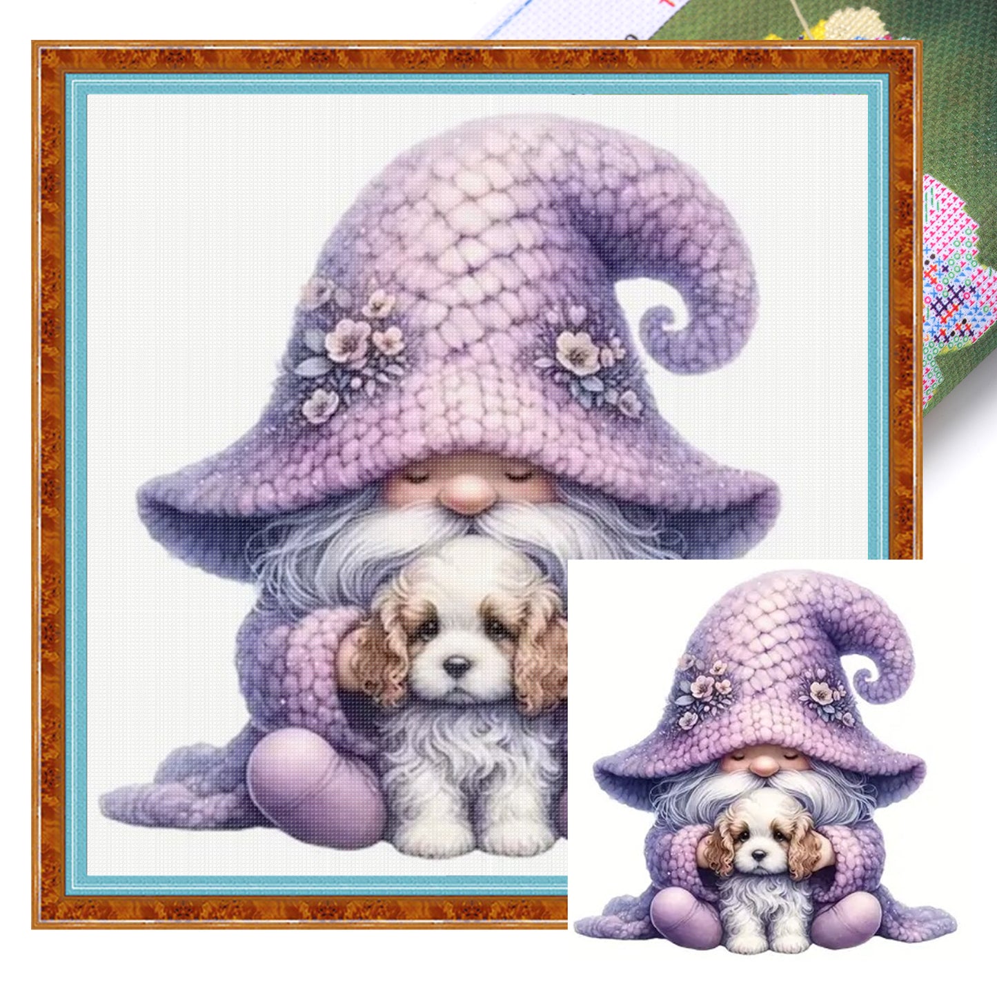 Gnome And Beagle - Full 18CT Stamped Cross Stitch 20x20CM - Huacan
