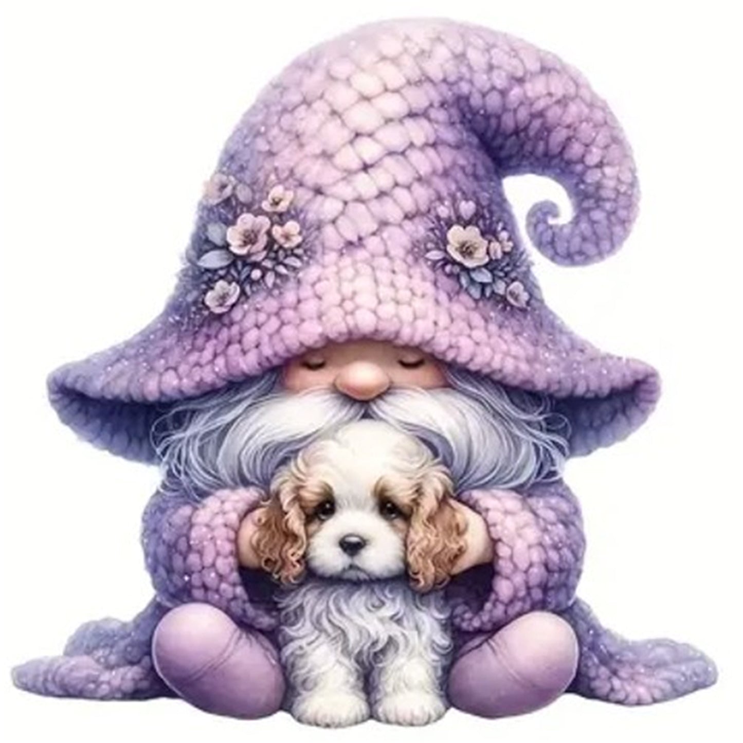 Gnome And Beagle - Full 18CT Stamped Cross Stitch 20x20CM - Huacan