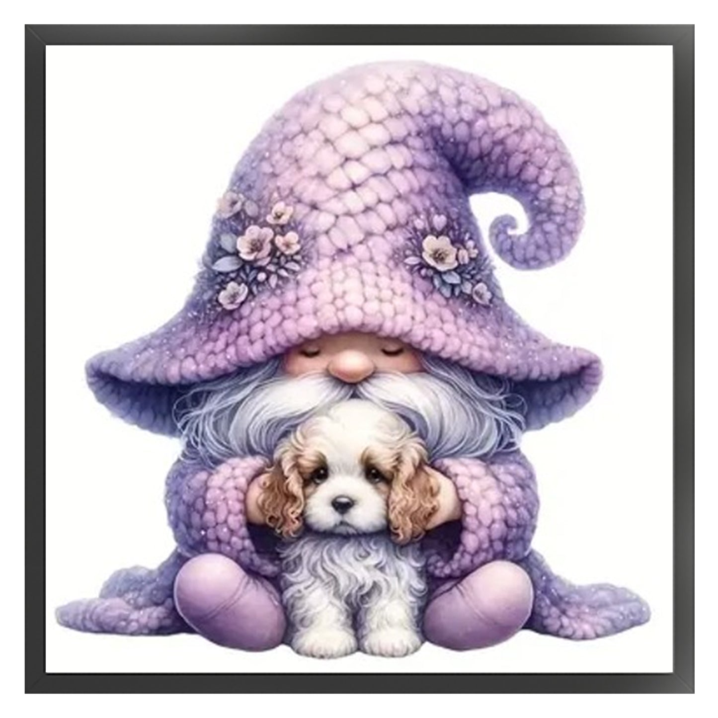 Gnome And Beagle - Full 18CT Stamped Cross Stitch 20x20CM - Huacan