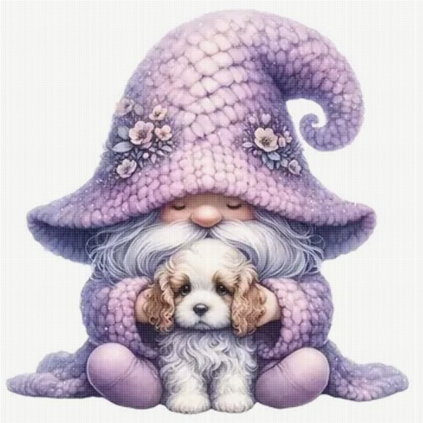 Gnome And Beagle - Full 18CT Stamped Cross Stitch 20x20CM - Huacan