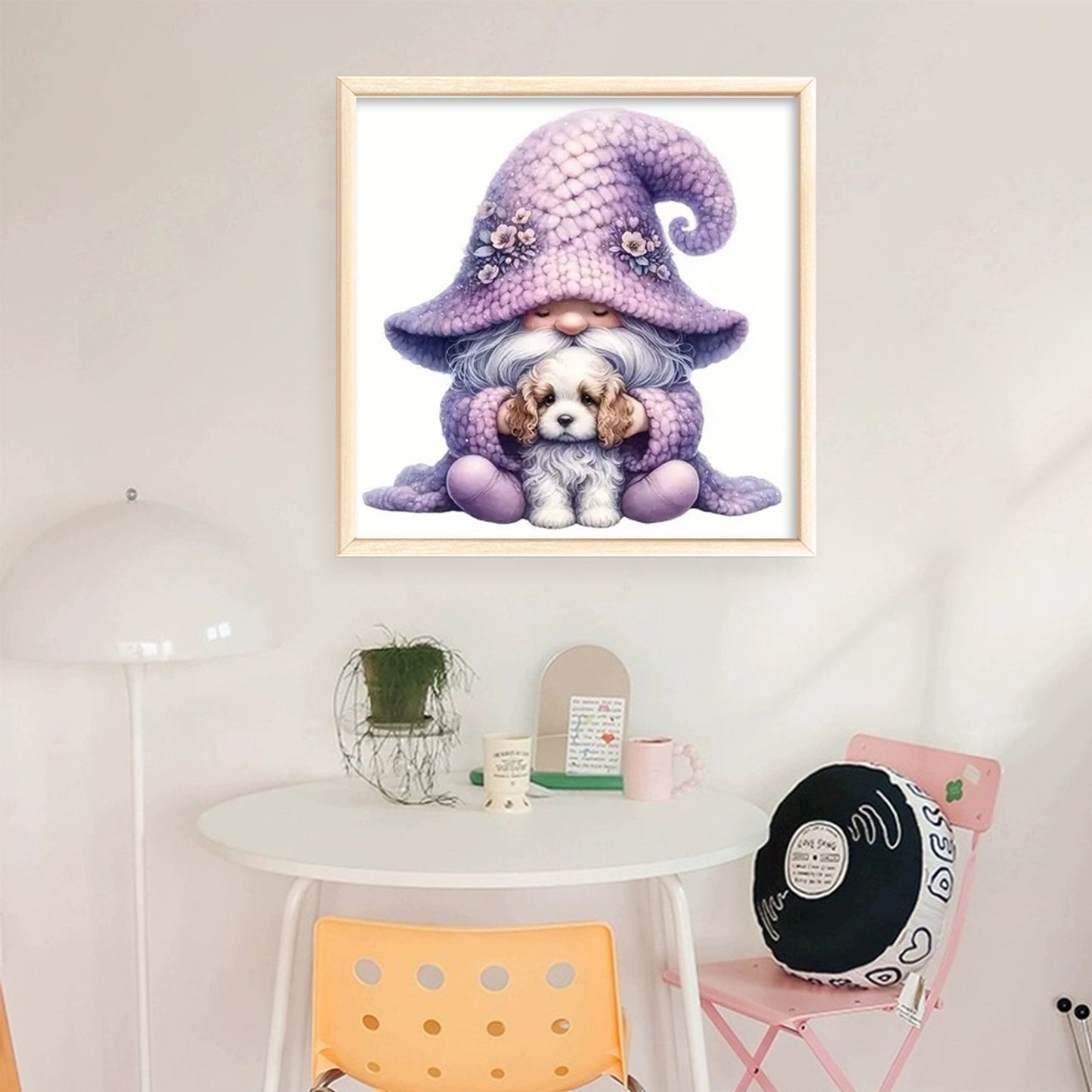 Gnome And Beagle - Full 18CT Stamped Cross Stitch 20x20CM - Huacan