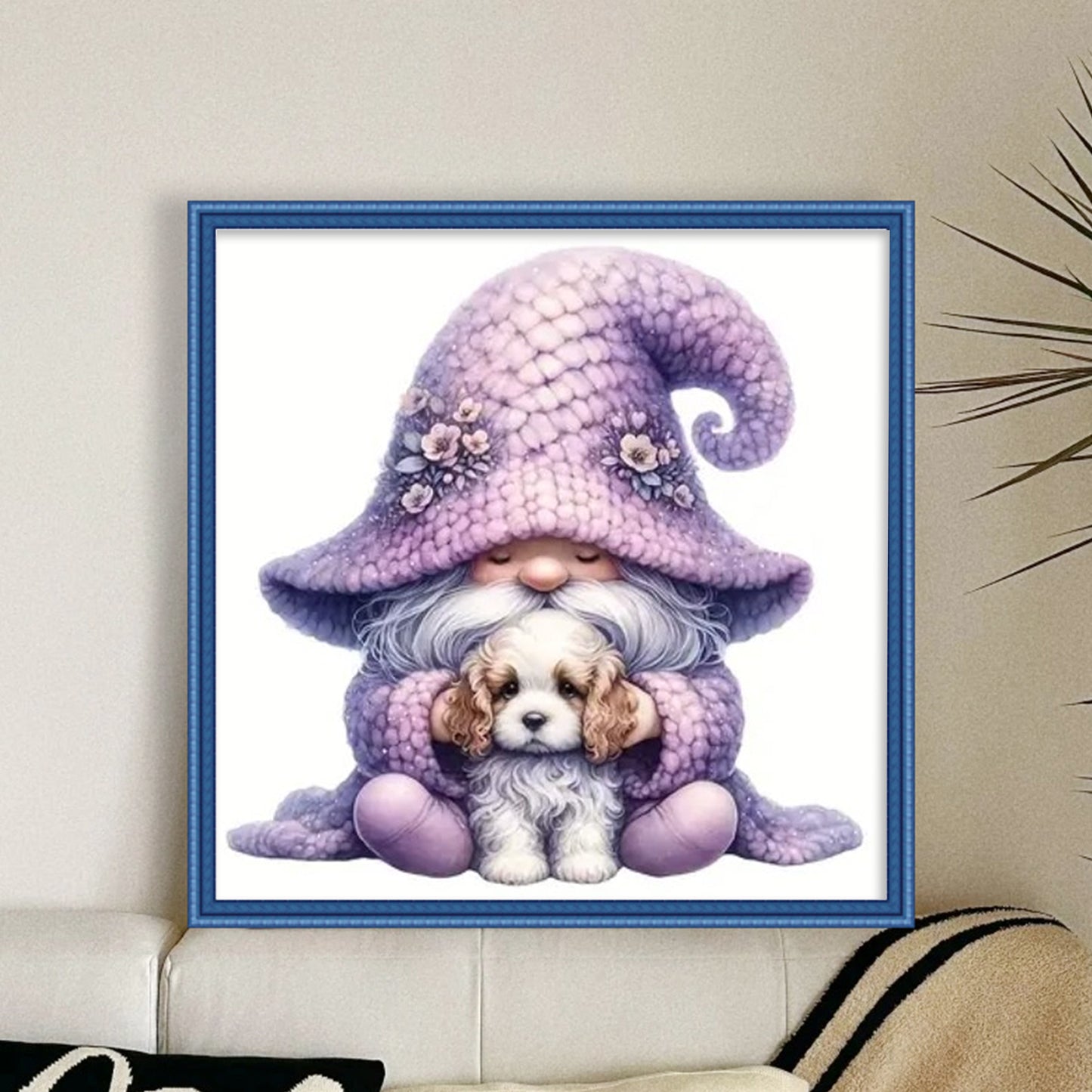 Gnome And Beagle - Full 18CT Stamped Cross Stitch 20x20CM - Huacan