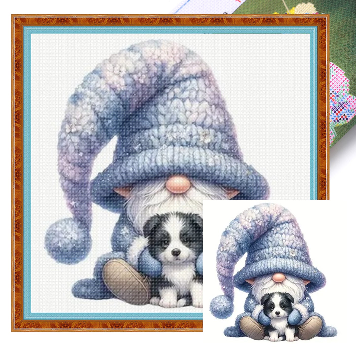 Gnome And Border Collie - Full 18CT Stamped Cross Stitch 20x20CM - Huacan