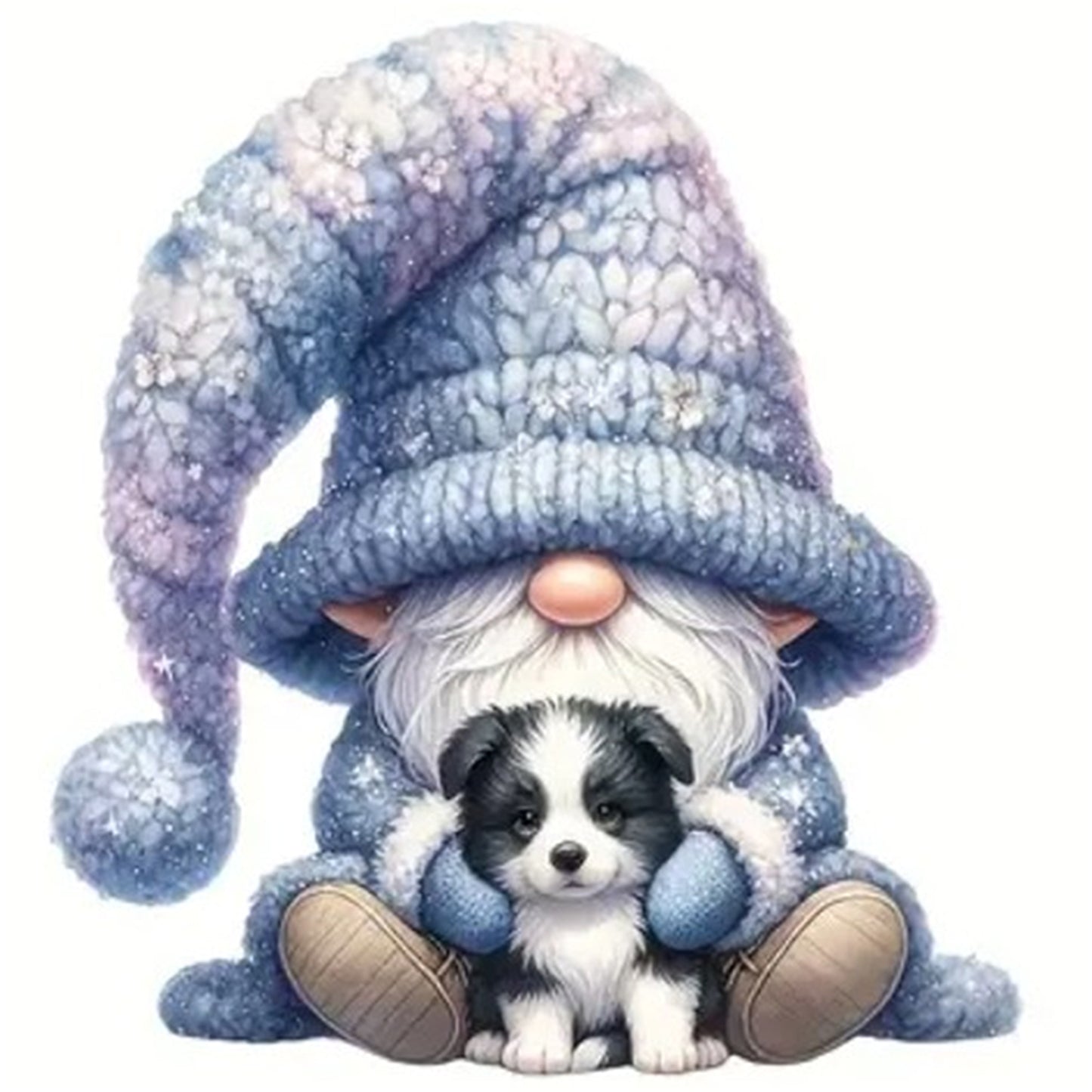 Gnome And Border Collie - Full 18CT Stamped Cross Stitch 20x20CM - Huacan
