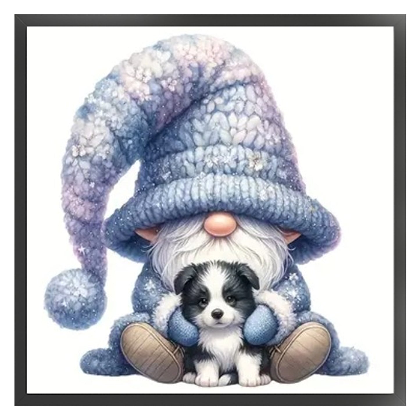 Gnome And Border Collie - Full 18CT Stamped Cross Stitch 20x20CM - Huacan
