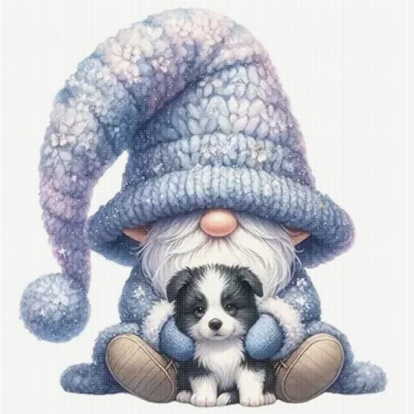 Gnome And Border Collie - Full 18CT Stamped Cross Stitch 20x20CM - Huacan