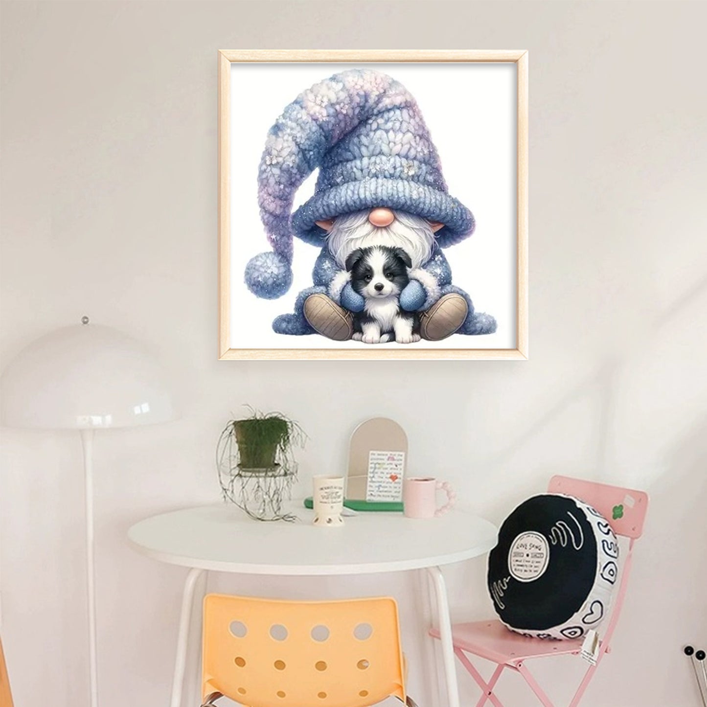 Gnome And Border Collie - Full 18CT Stamped Cross Stitch 20x20CM - Huacan