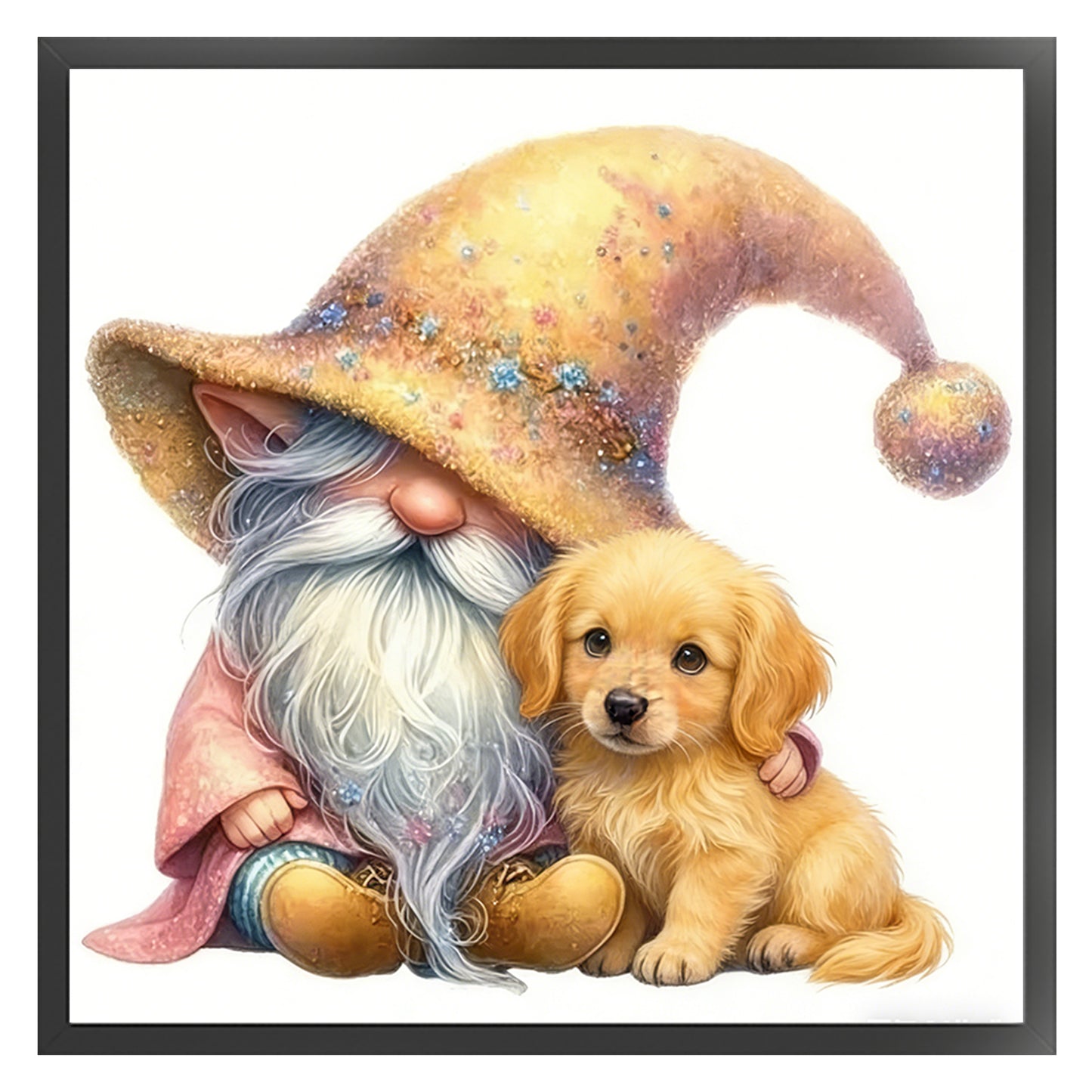 Gnome And Golden Retriever - Full 18CT Stamped Cross Stitch 20x20CM - Huacan