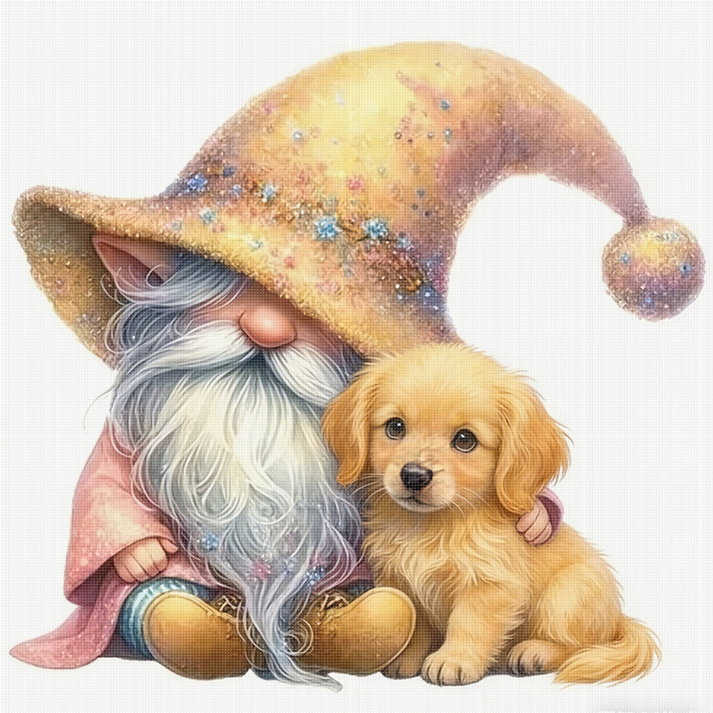 Gnome And Golden Retriever - Full 18CT Stamped Cross Stitch 20x20CM - Huacan