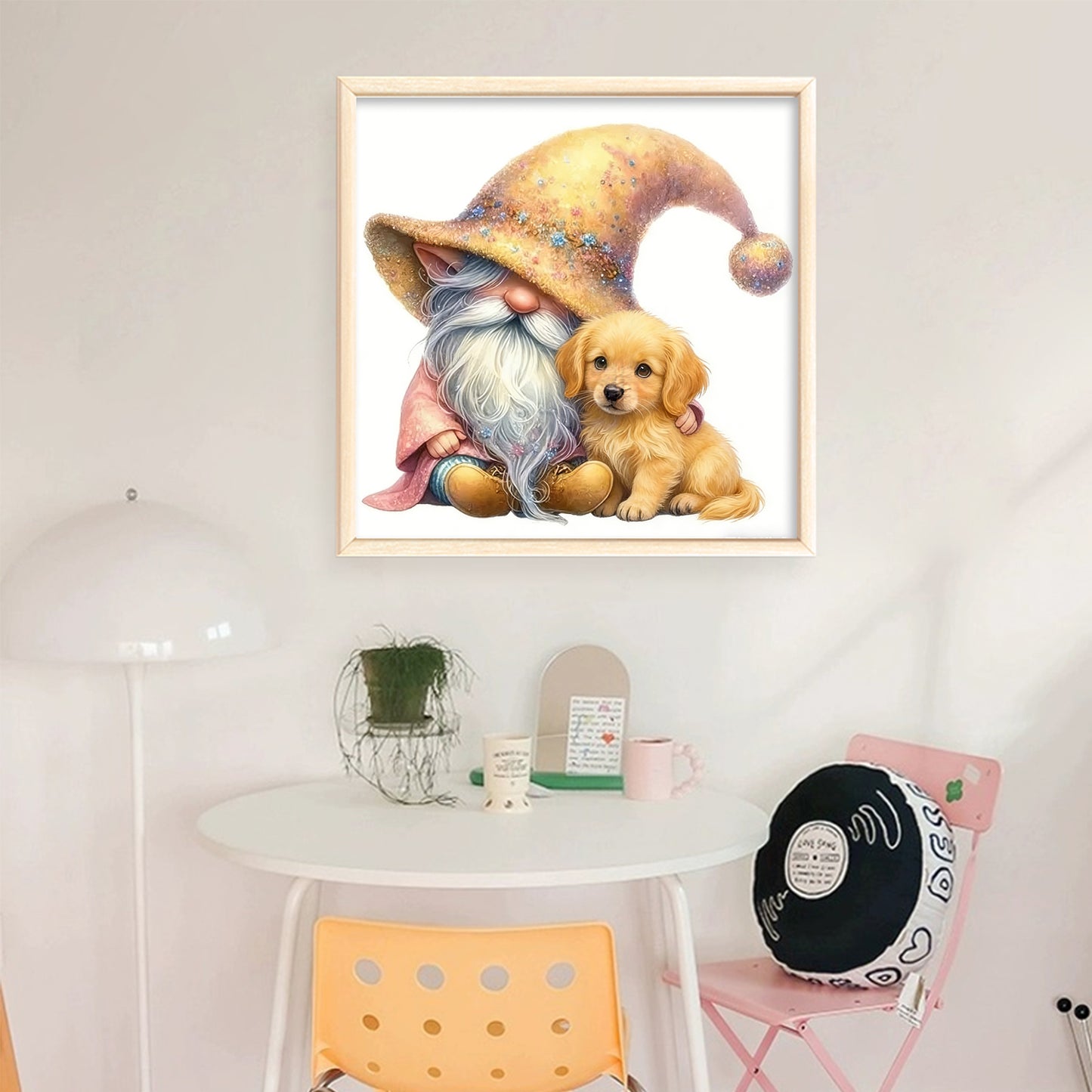 Gnome And Golden Retriever - Full 18CT Stamped Cross Stitch 20x20CM - Huacan