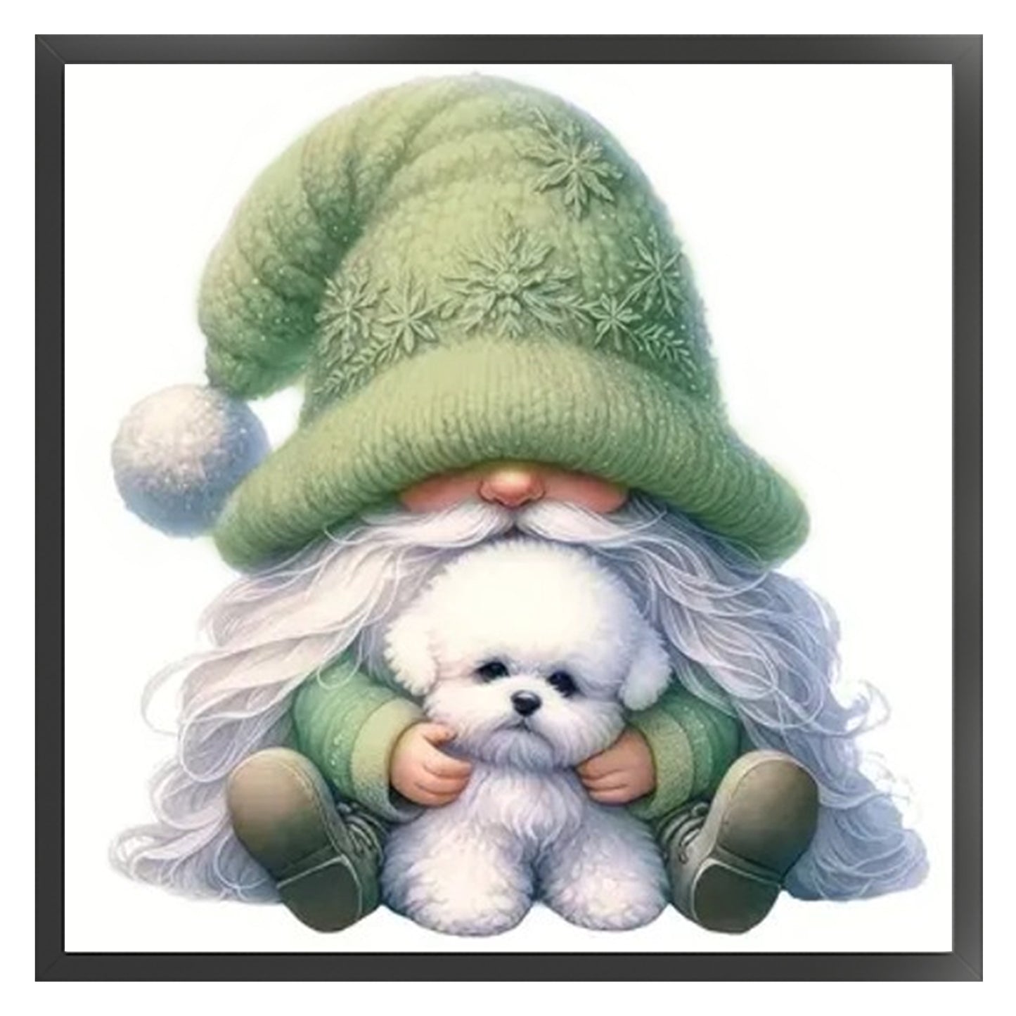 Gnome And Bichon Frise - Full 18CT Stamped Cross Stitch 20x20CM - Huacan