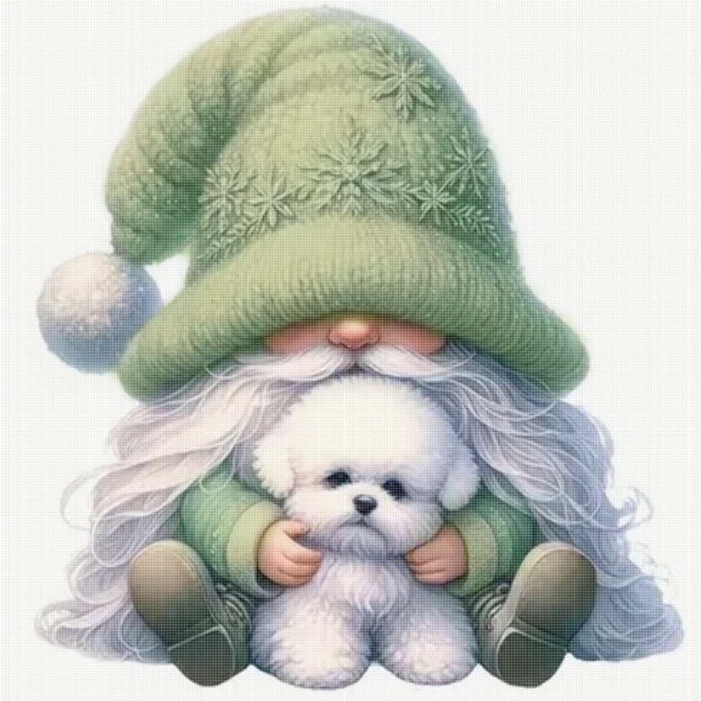 Gnome And Bichon Frise - Full 18CT Stamped Cross Stitch 20x20CM - Huacan
