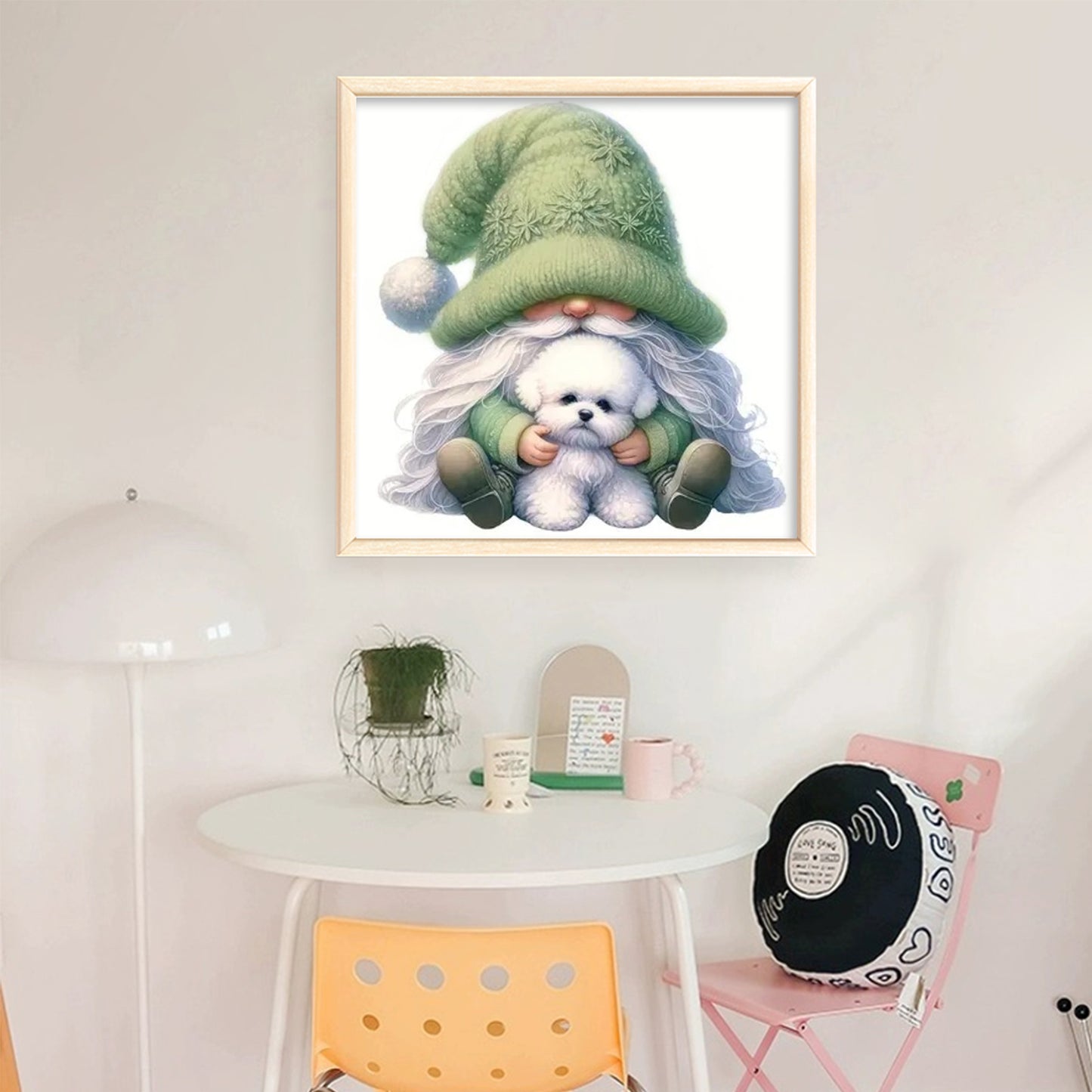 Gnome And Bichon Frise - Full 18CT Stamped Cross Stitch 20x20CM - Huacan