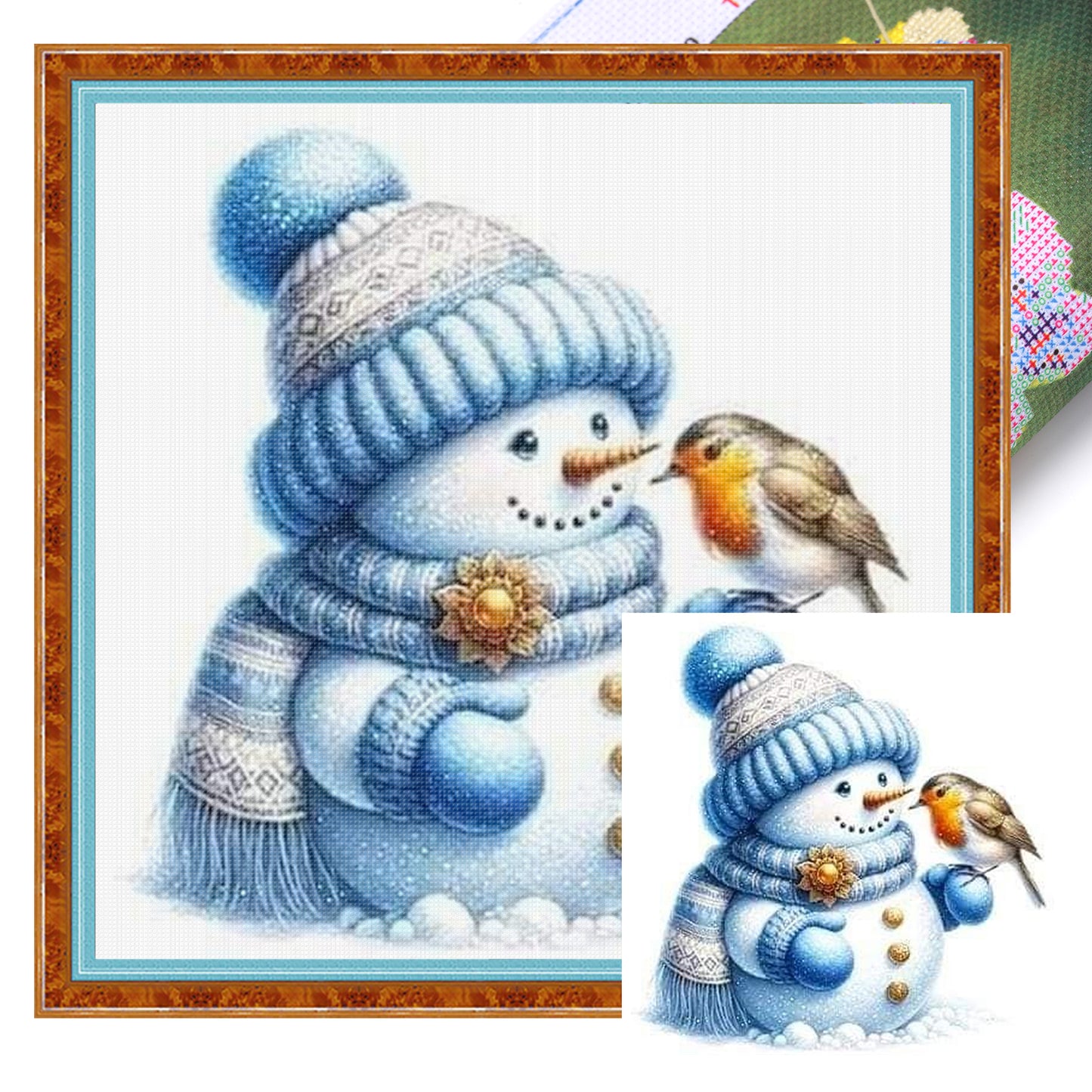 Snowman And Birds - Full 18CT Stamped Cross Stitch 20x20CM - Huacan