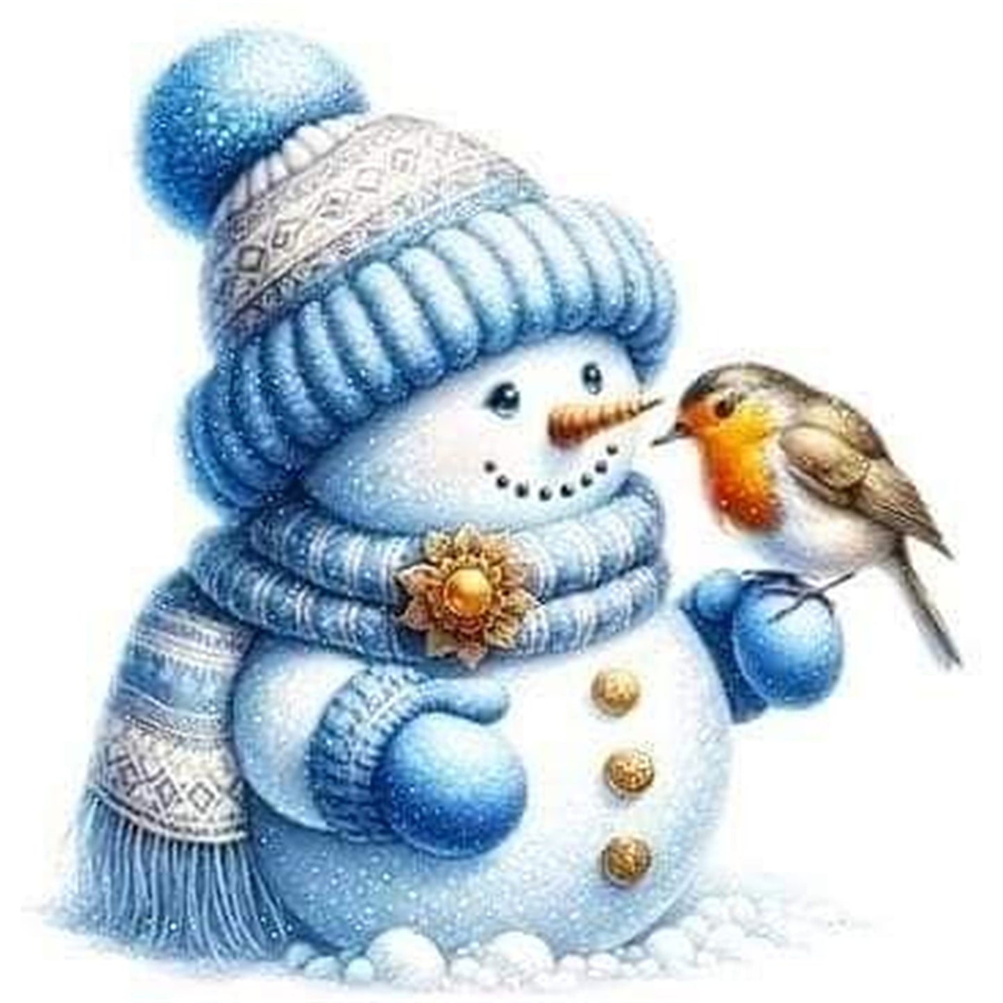 Snowman And Birds - Full 18CT Stamped Cross Stitch 20x20CM - Huacan