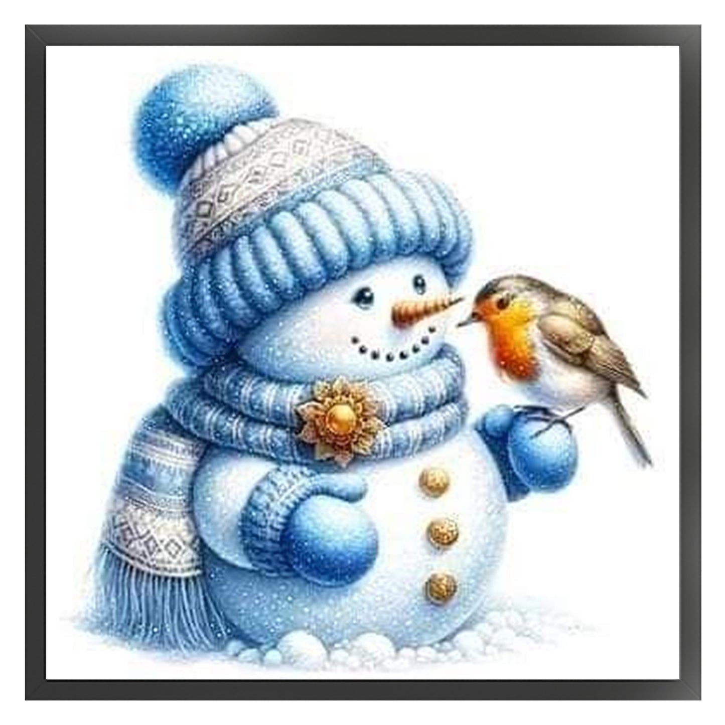 Snowman And Birds - Full 18CT Stamped Cross Stitch 20x20CM - Huacan
