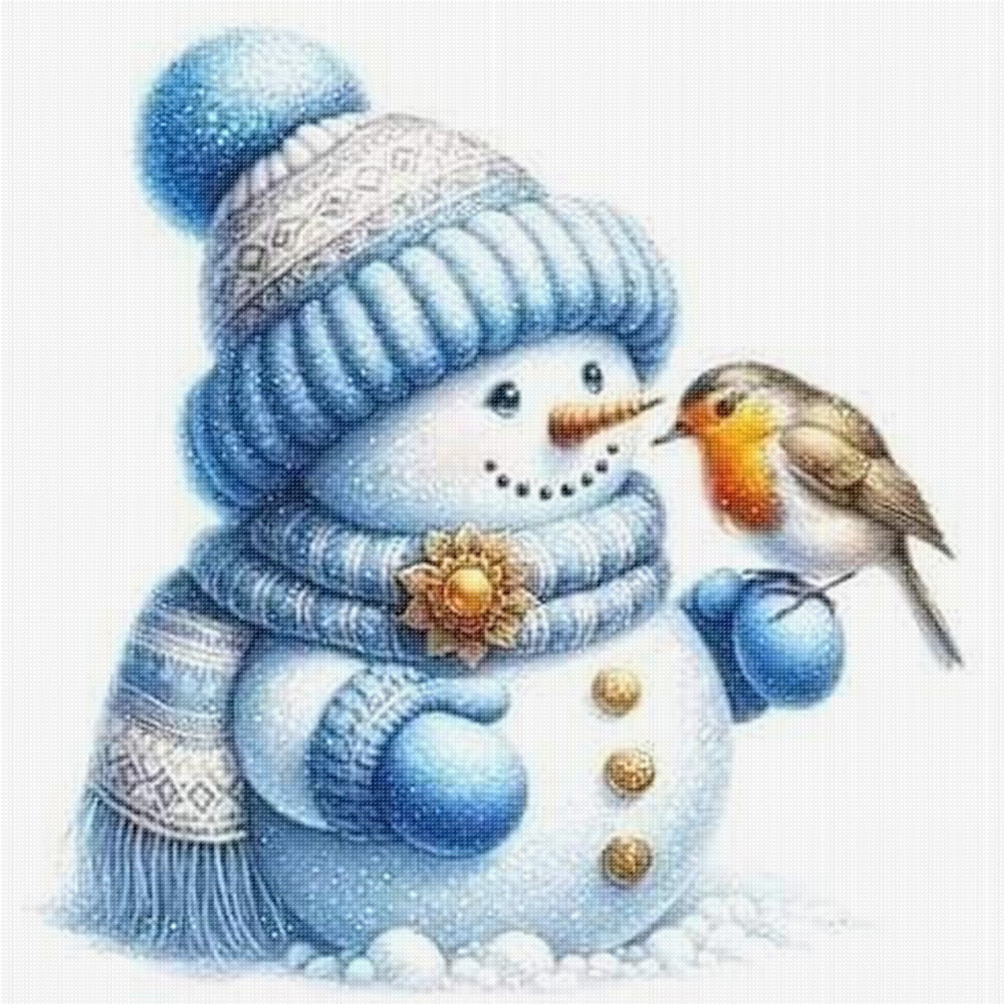 Snowman And Birds - Full 18CT Stamped Cross Stitch 20x20CM - Huacan