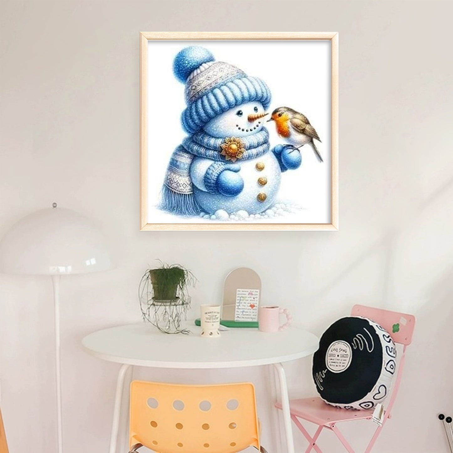 Snowman And Birds - Full 18CT Stamped Cross Stitch 20x20CM - Huacan