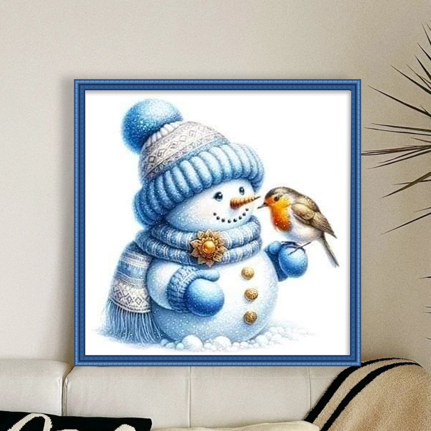 Snowman And Birds - Full 18CT Stamped Cross Stitch 20x20CM - Huacan